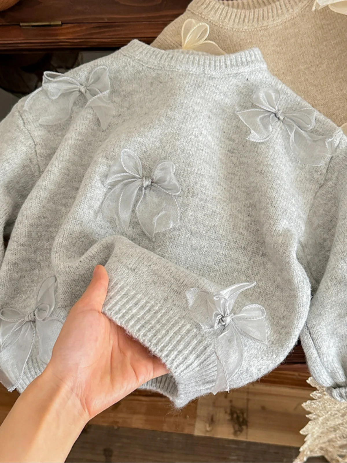 Sweet Bow Charm Knit Sweater - Image 4