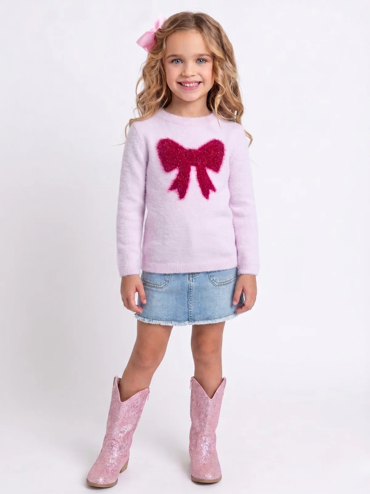 Sweet Bow Pink Fuzzy Sweater - Image 3