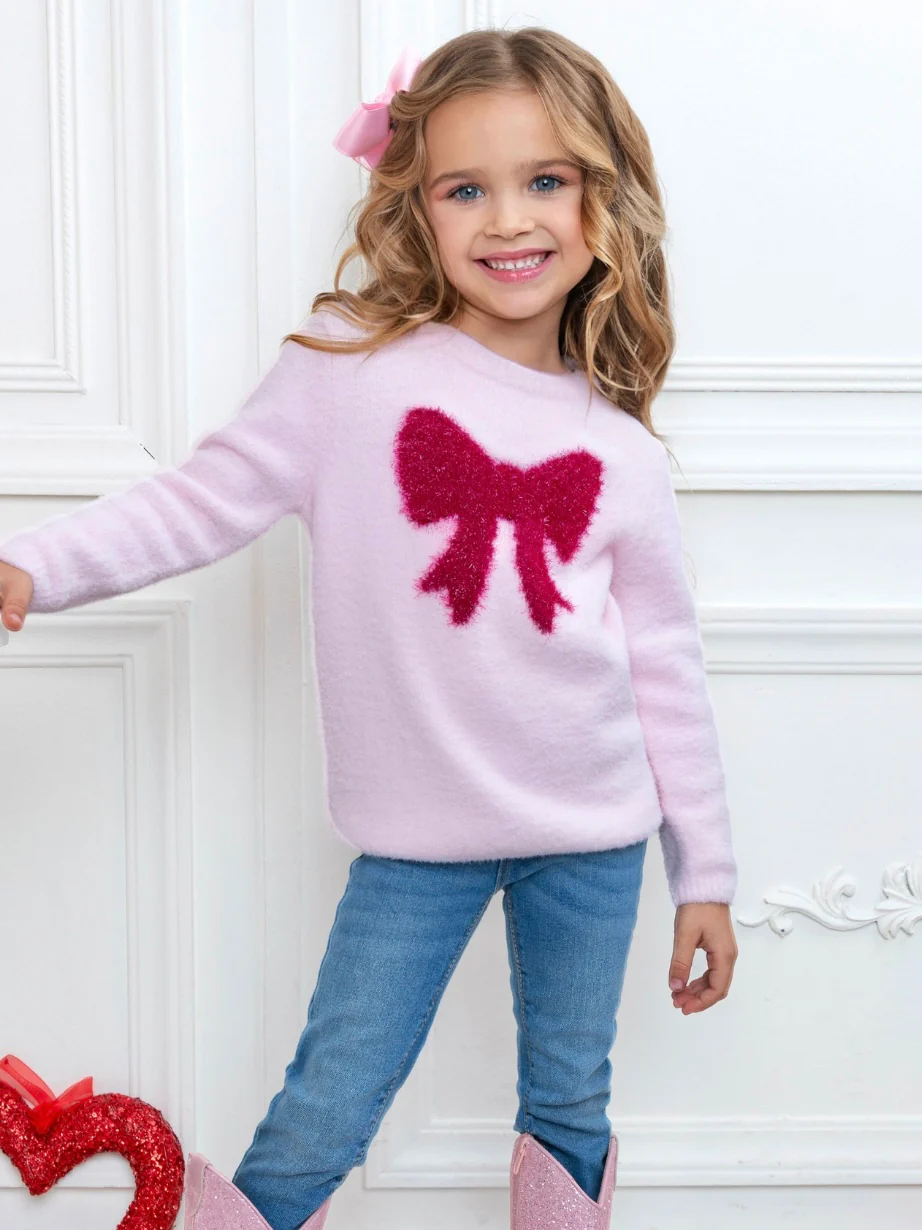 Sweet Bow Pink Fuzzy Sweater - Image 4