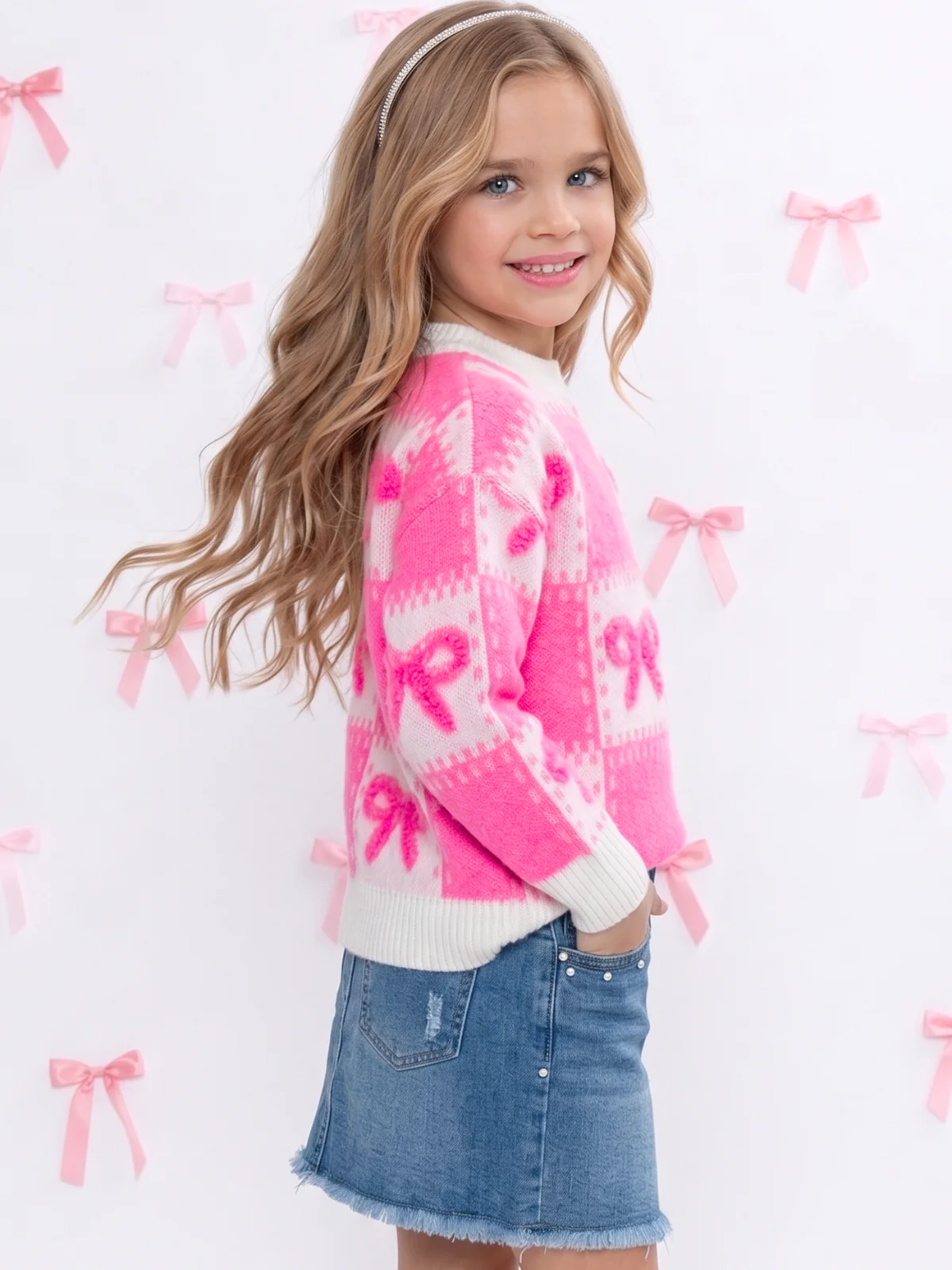 Coquette Pink Chenille Bows Sweater - Image 3