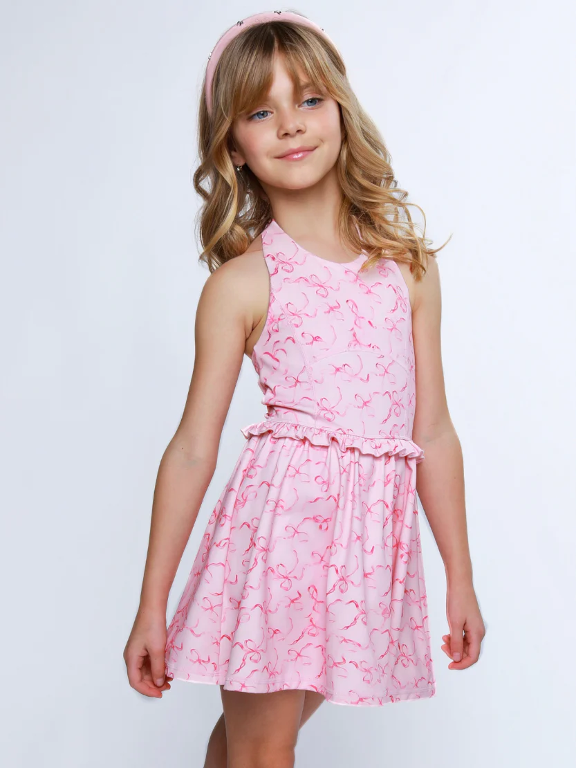 Sweet Pink Bow Print Halter Activewear Dress - Image 4