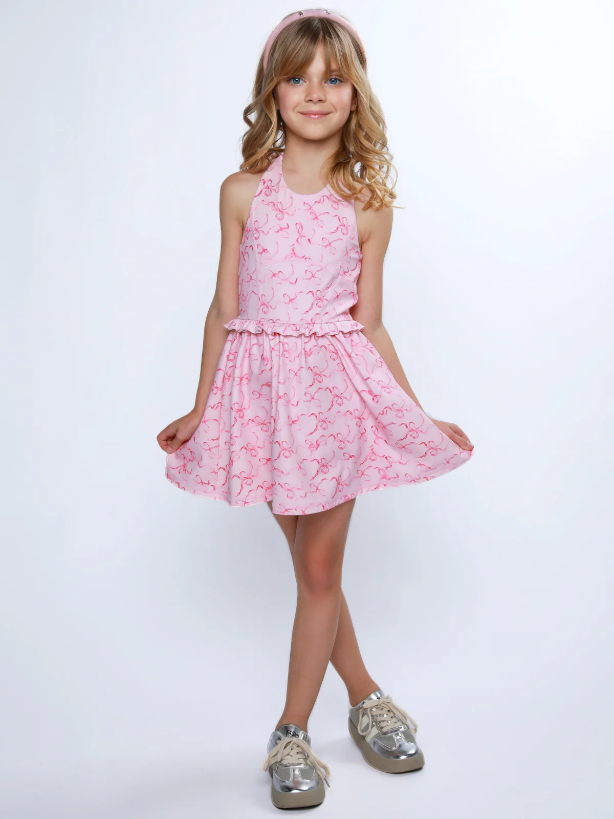 Sweet Pink Bow Print Halter Activewear Dress - Image 5