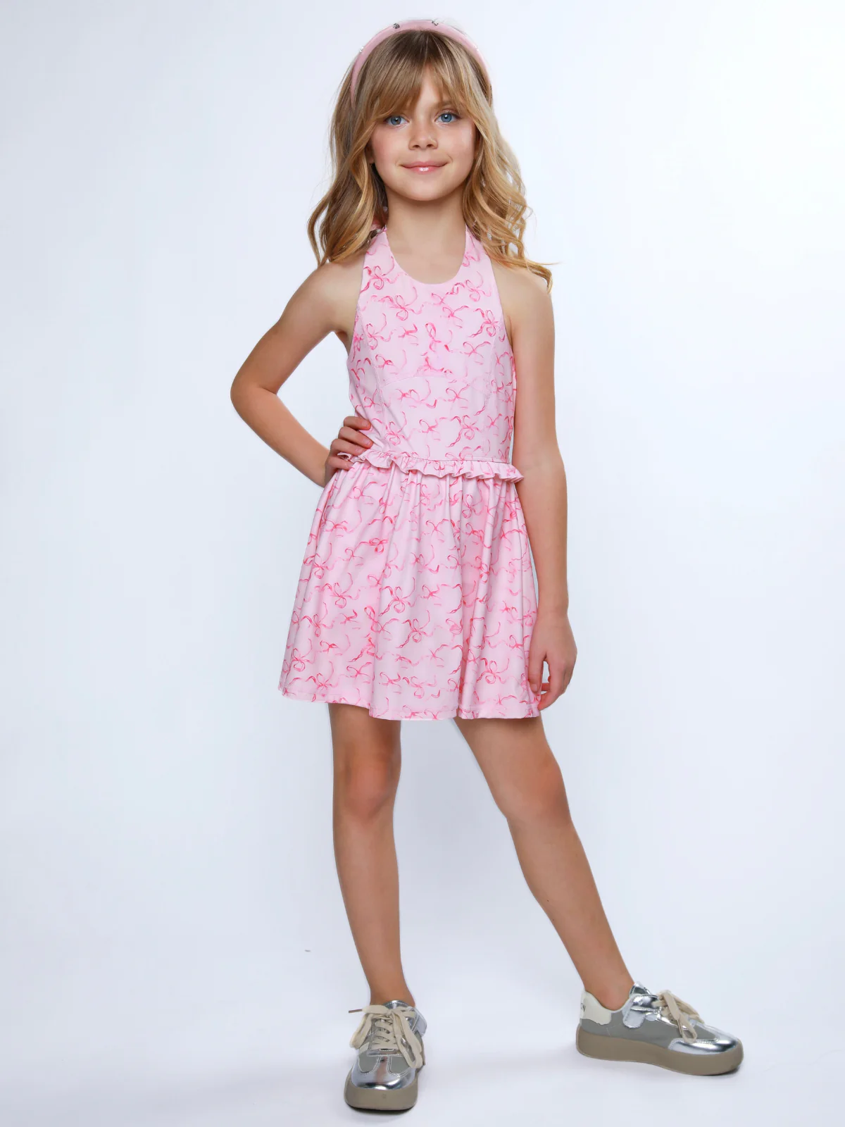 Sweet Pink Bow Print Halter Activewear Dress - Image 6