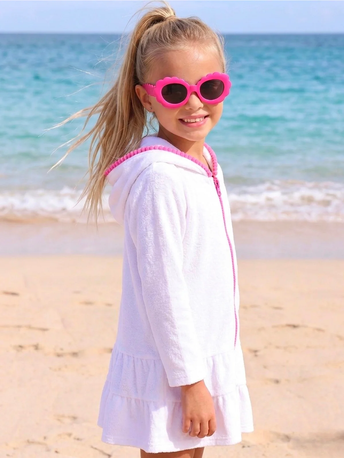 Sweet Breeze Hooded Terry Ruffle Cover Up - Image 2