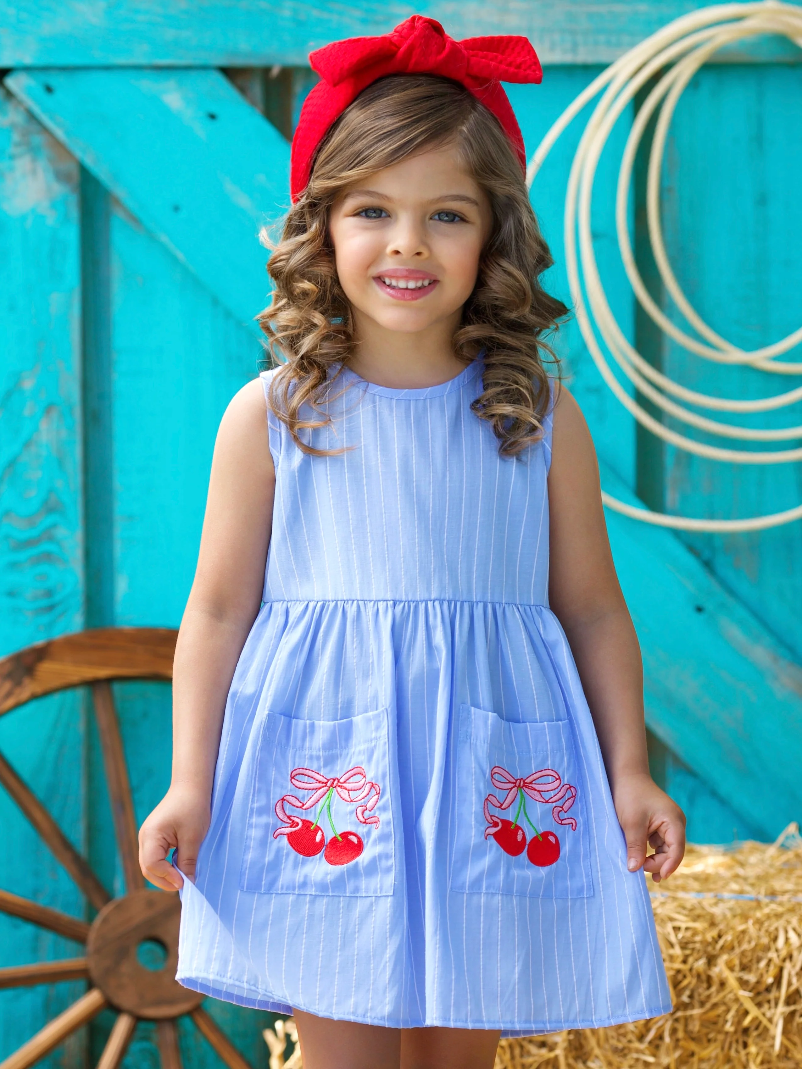 Sweet Cherry Embroidered Pinstripe Tank Dress - Image 2