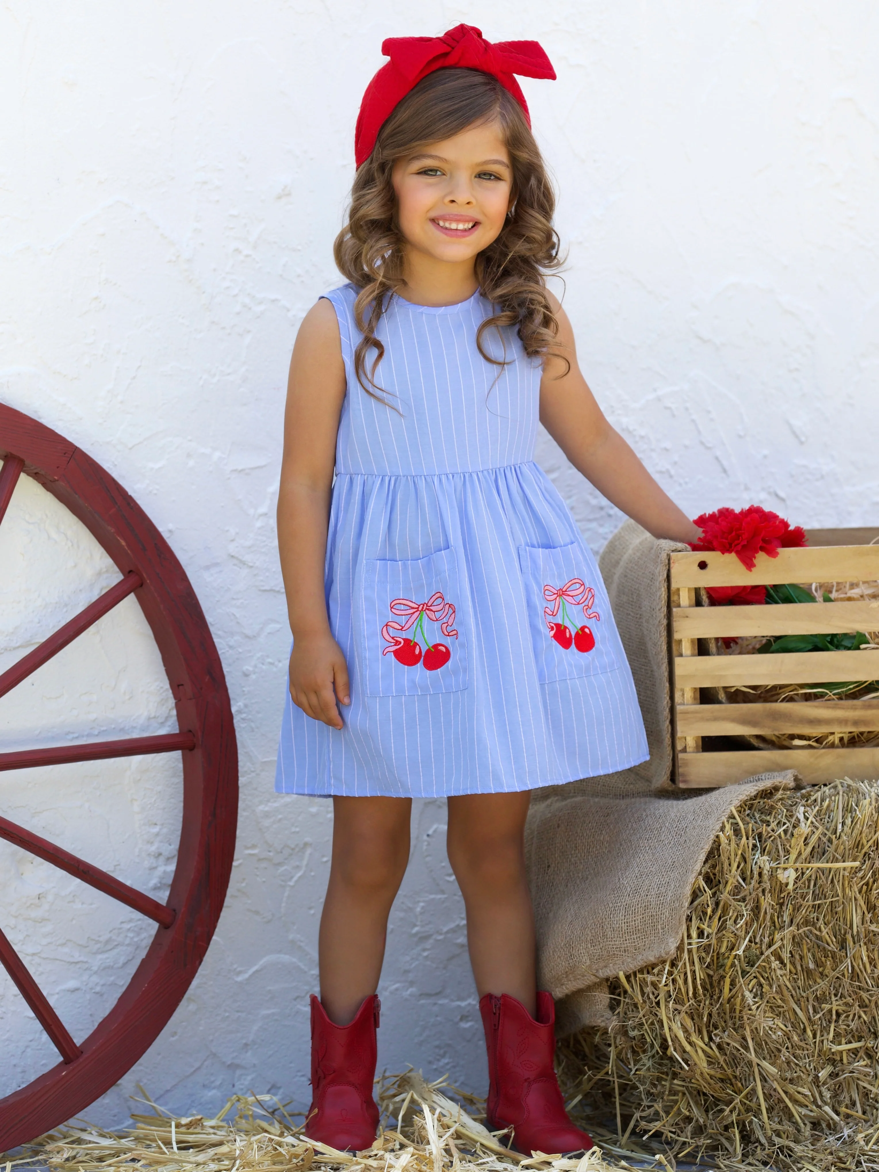 Sweet Cherry Embroidered Pinstripe Tank Dress - Image 6