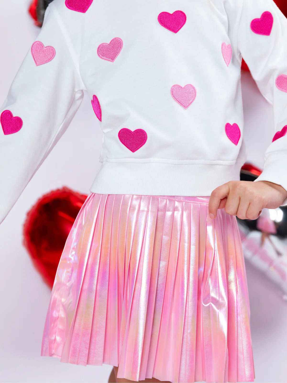 Sweet Heart Embroidered Top & Metallic Skirt Valentine’s Day Outfit - Image 2