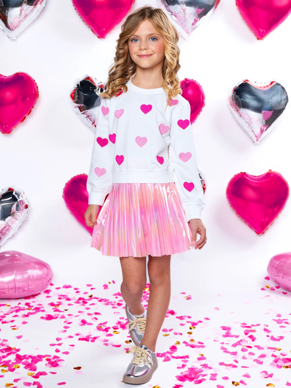 Sweet Heart Embroidered Top & Metallic Skirt Valentine’s Day Outfit - Image 6