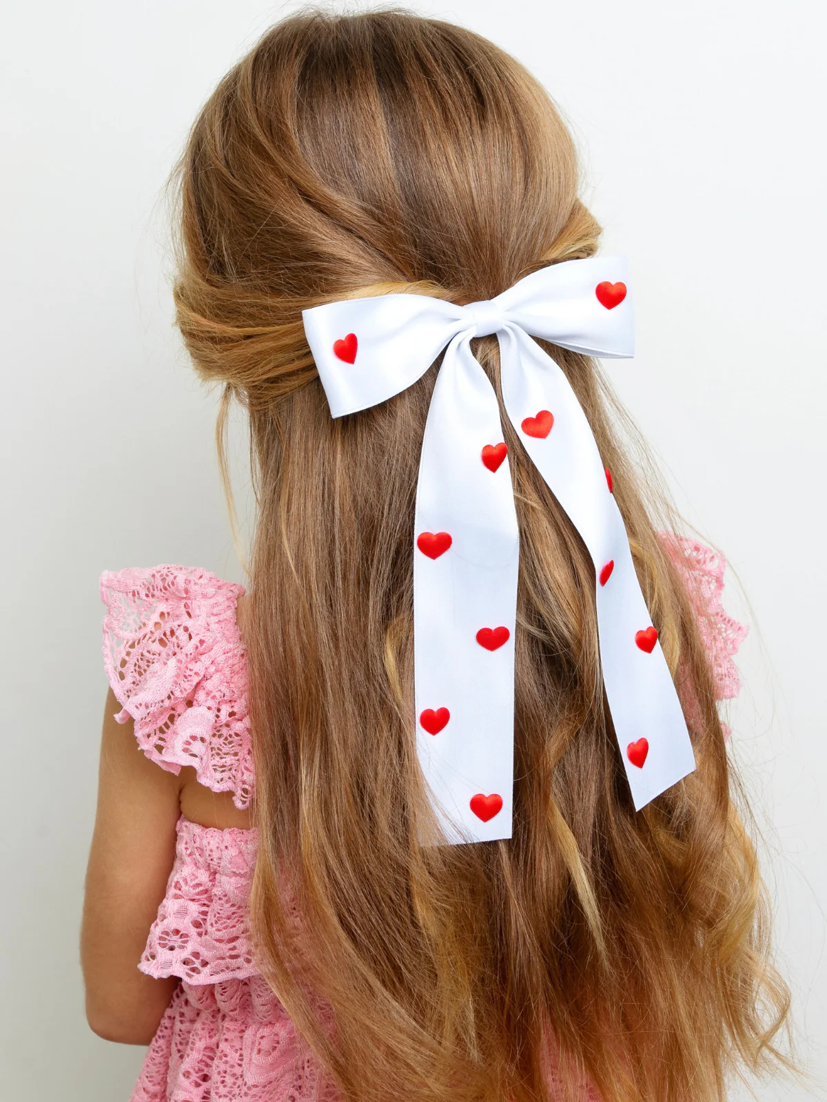 Sweet Hearts Red & White Bow Clip - Image 2