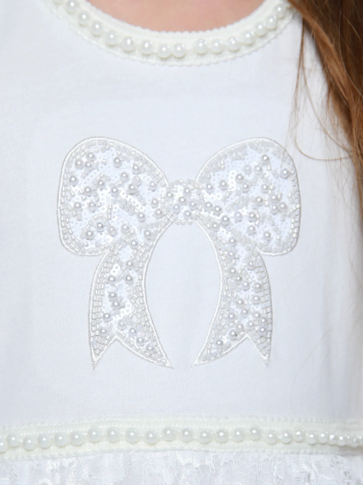 Sweet Lace Pearl & Bow Tiered Dress - Image 2