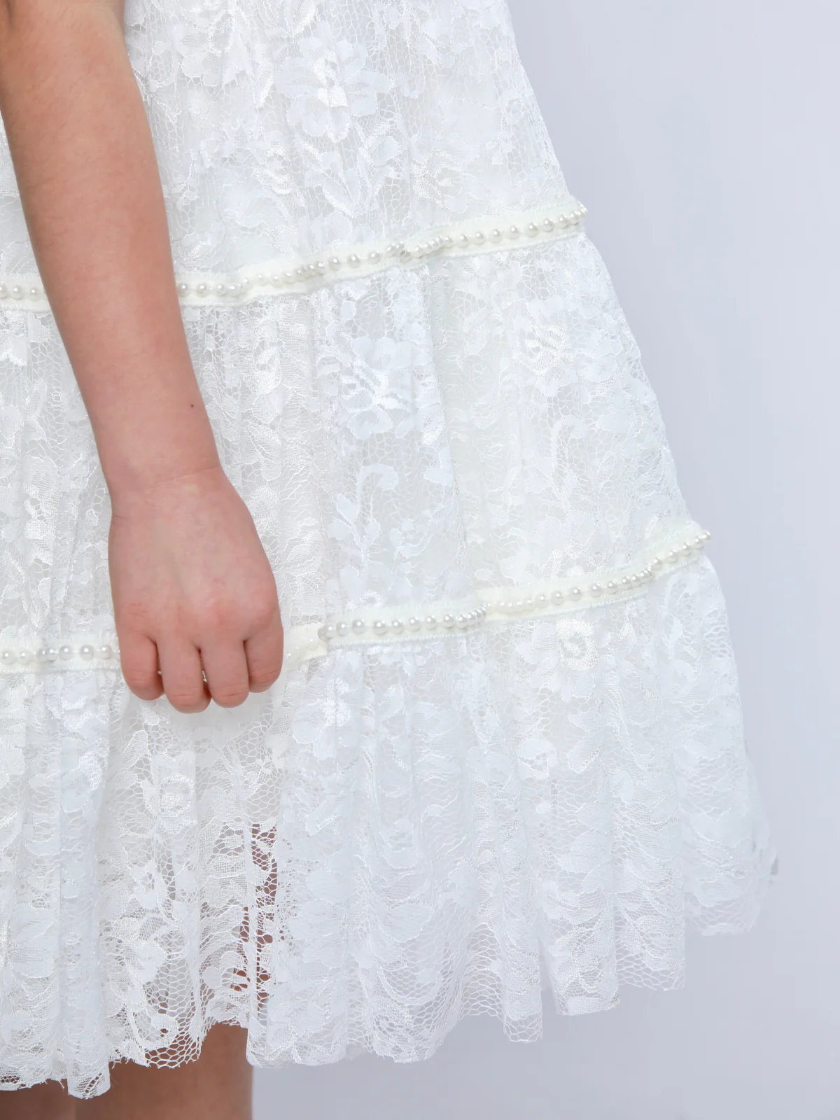 Sweet Lace Pearl & Bow Tiered Dress - Image 6