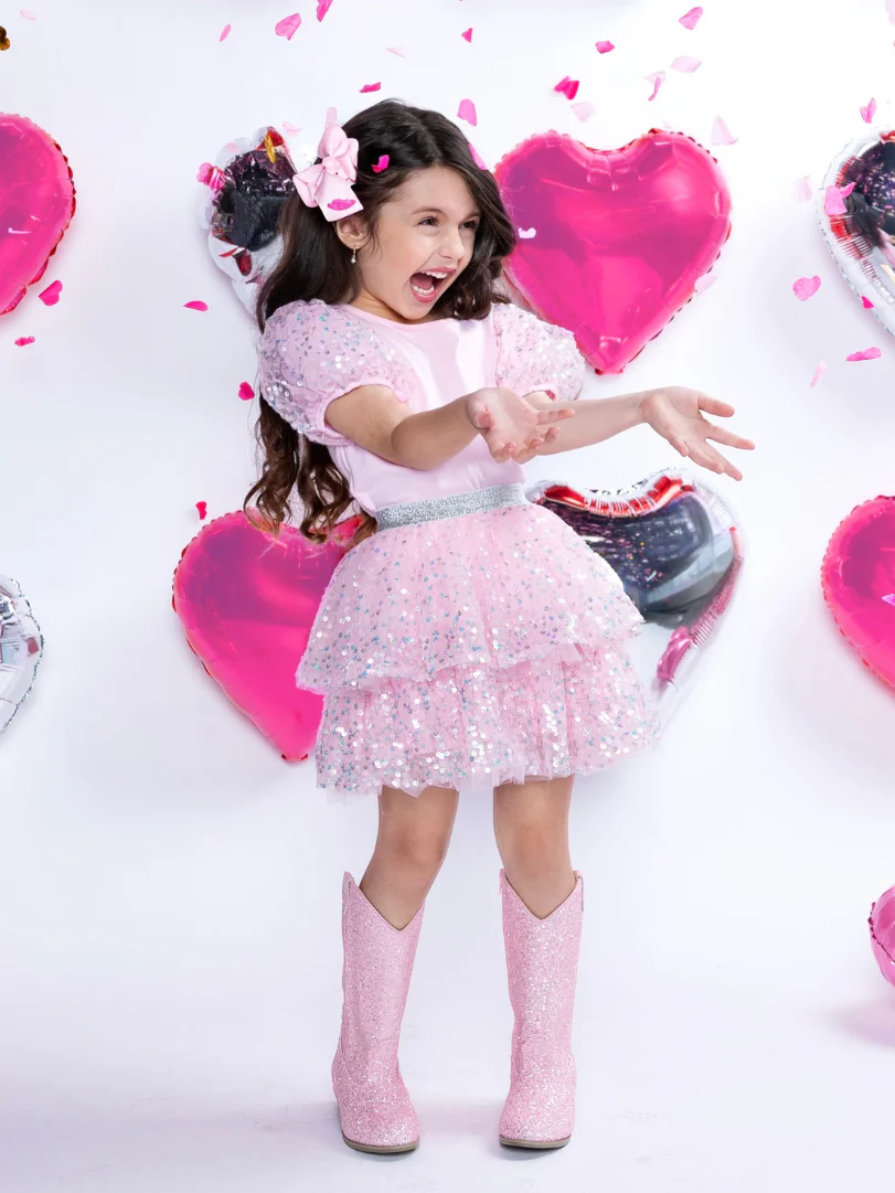 Sweet Shine Pink Top & Sequin Skirt Set - Image 2
