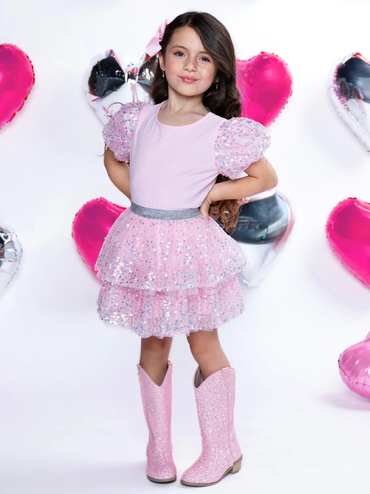 Sweet Shine Pink Top & Sequin Skirt Set - Image 3