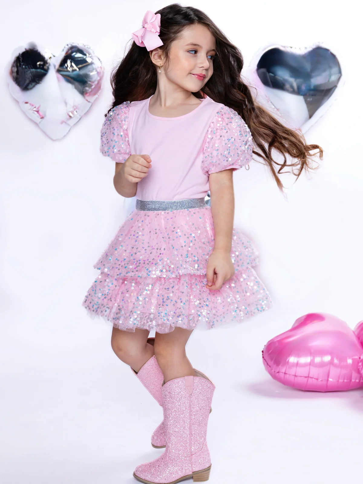 Sweet Shine Pink Top & Sequin Skirt Set - Image 4