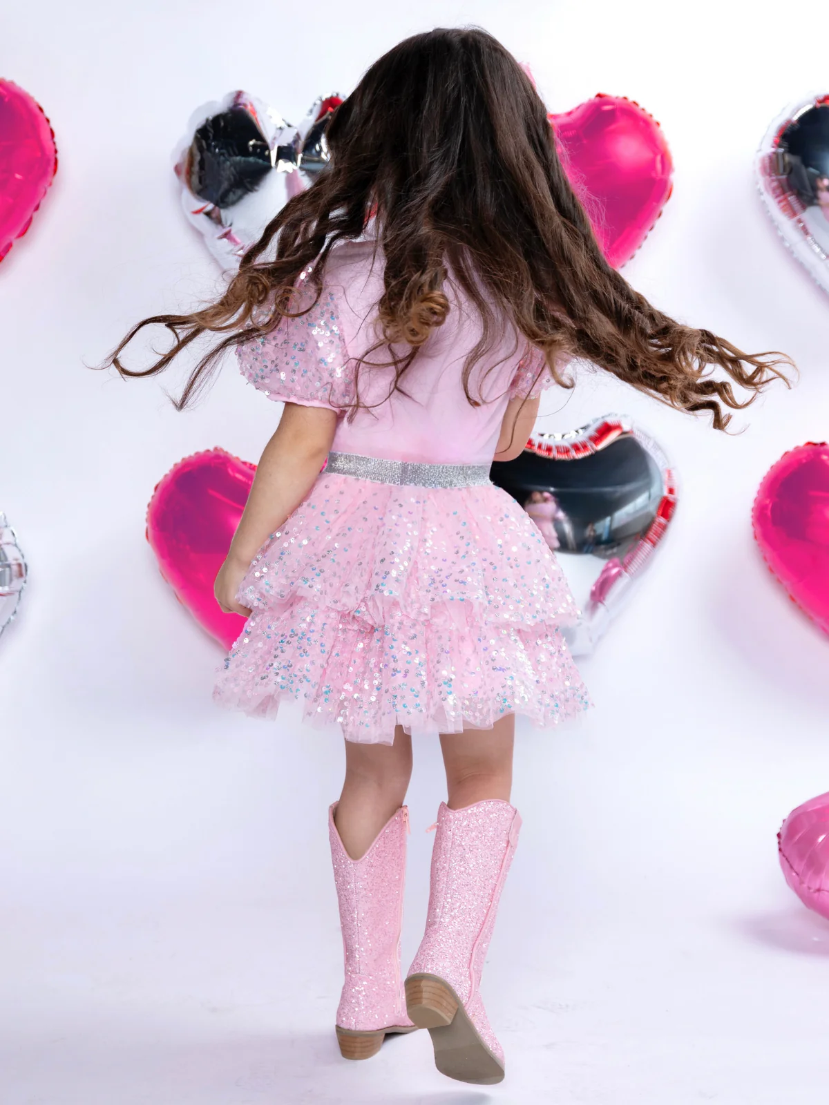 Sweet Shine Pink Top & Sequin Skirt Set - Image 7