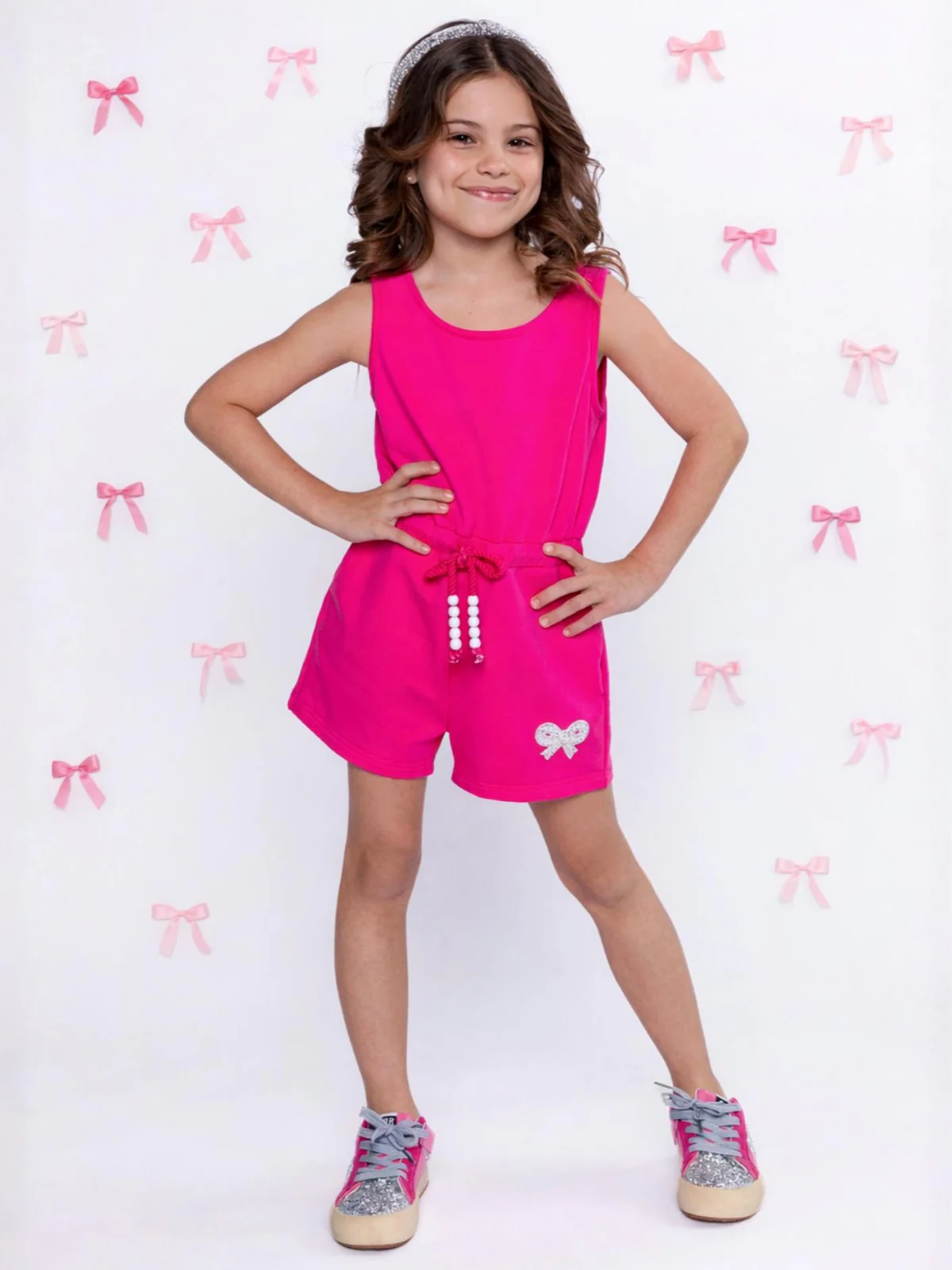 Sweet Sparkle Bow Cotton Drawstring Romper - Image 5