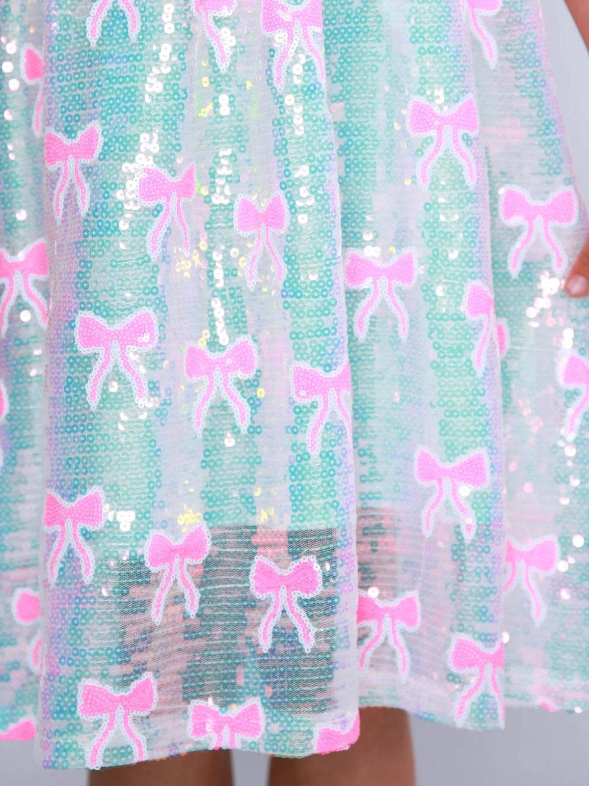 Sweet Sparkle Pink Bow Sequin Puff Sleeve Dress - Image 3