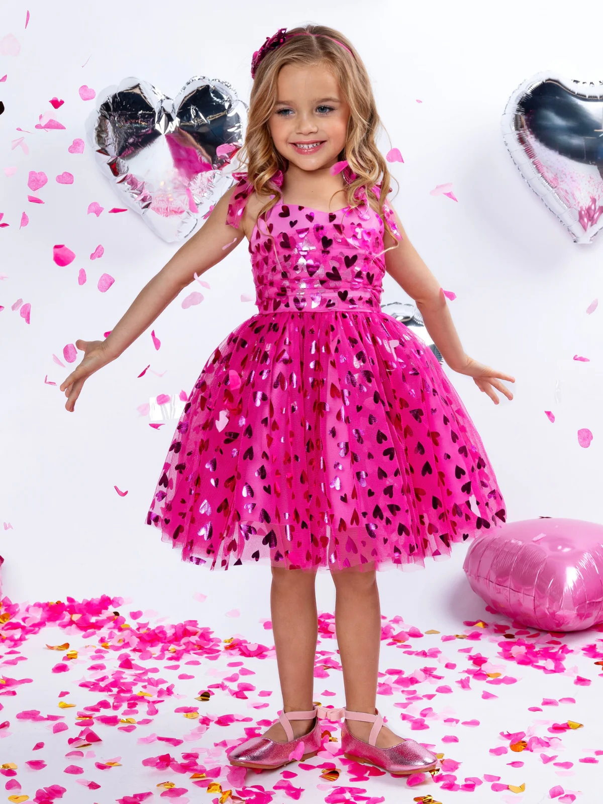 Sweet Sparkle Pink Foil Heart Tulle Dress - Image 4
