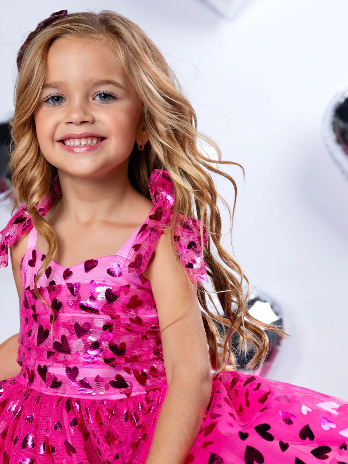 Sweet Sparkle Pink Foil Heart Tulle Dress - Image 6