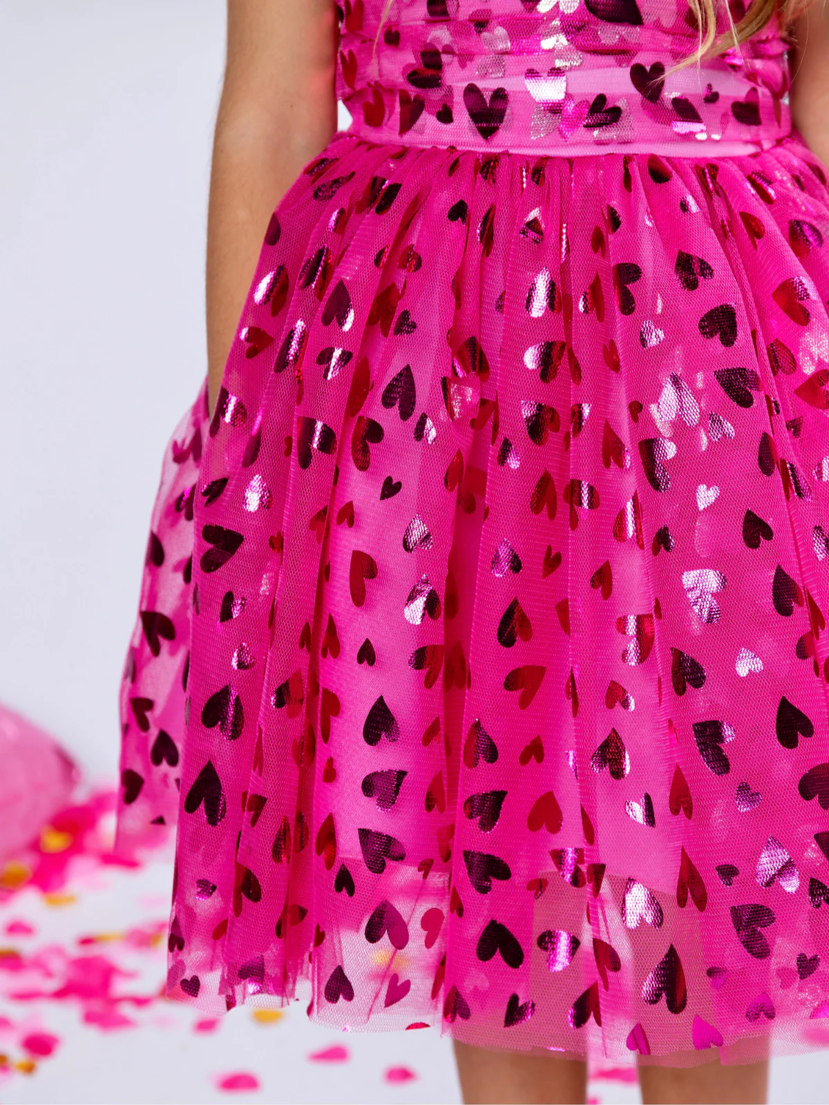 Sweet Sparkle Pink Foil Heart Tulle Dress - Image 7