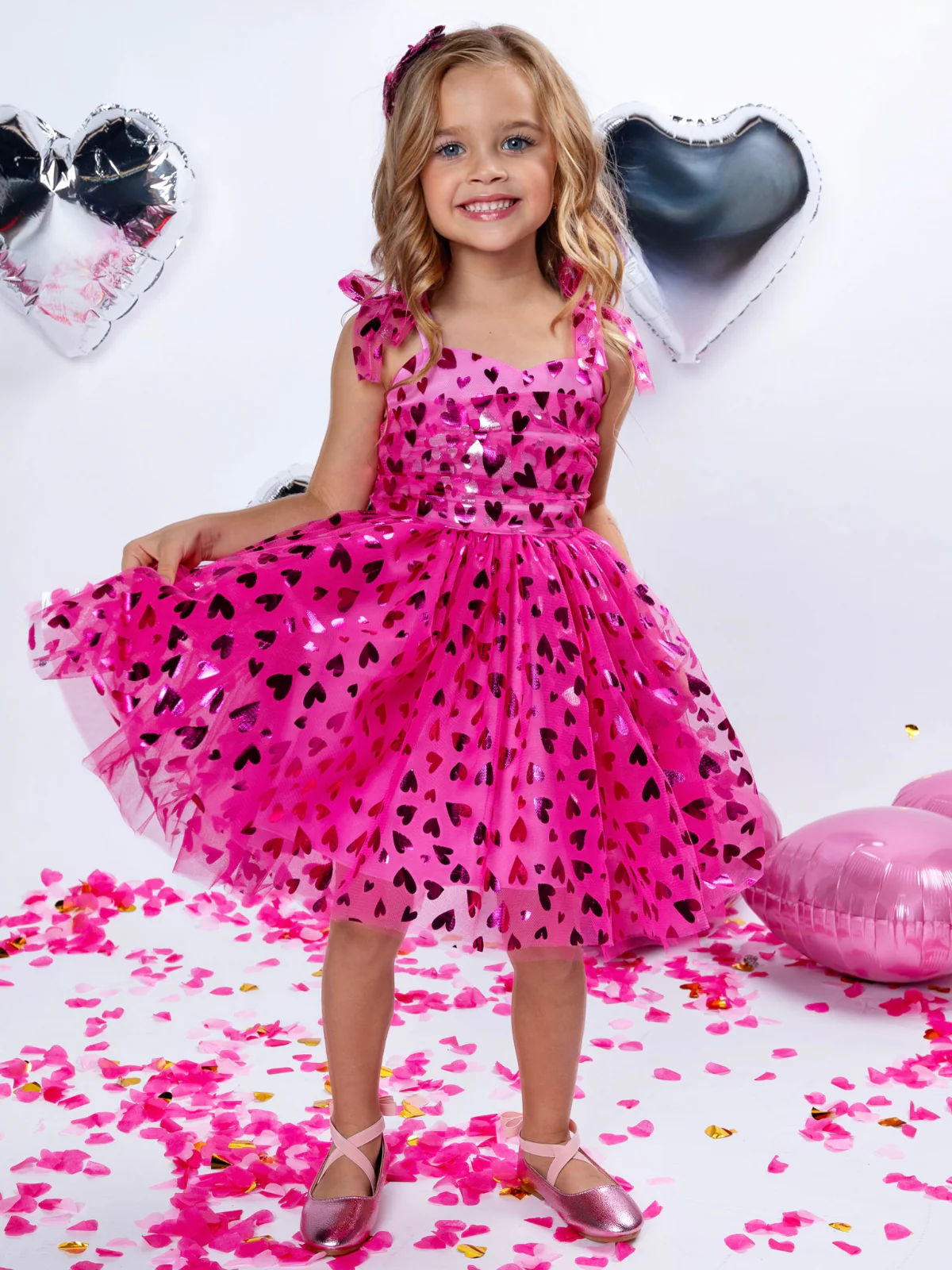 Sweet Sparkle Pink Foil Heart Tulle Dress - Image 8