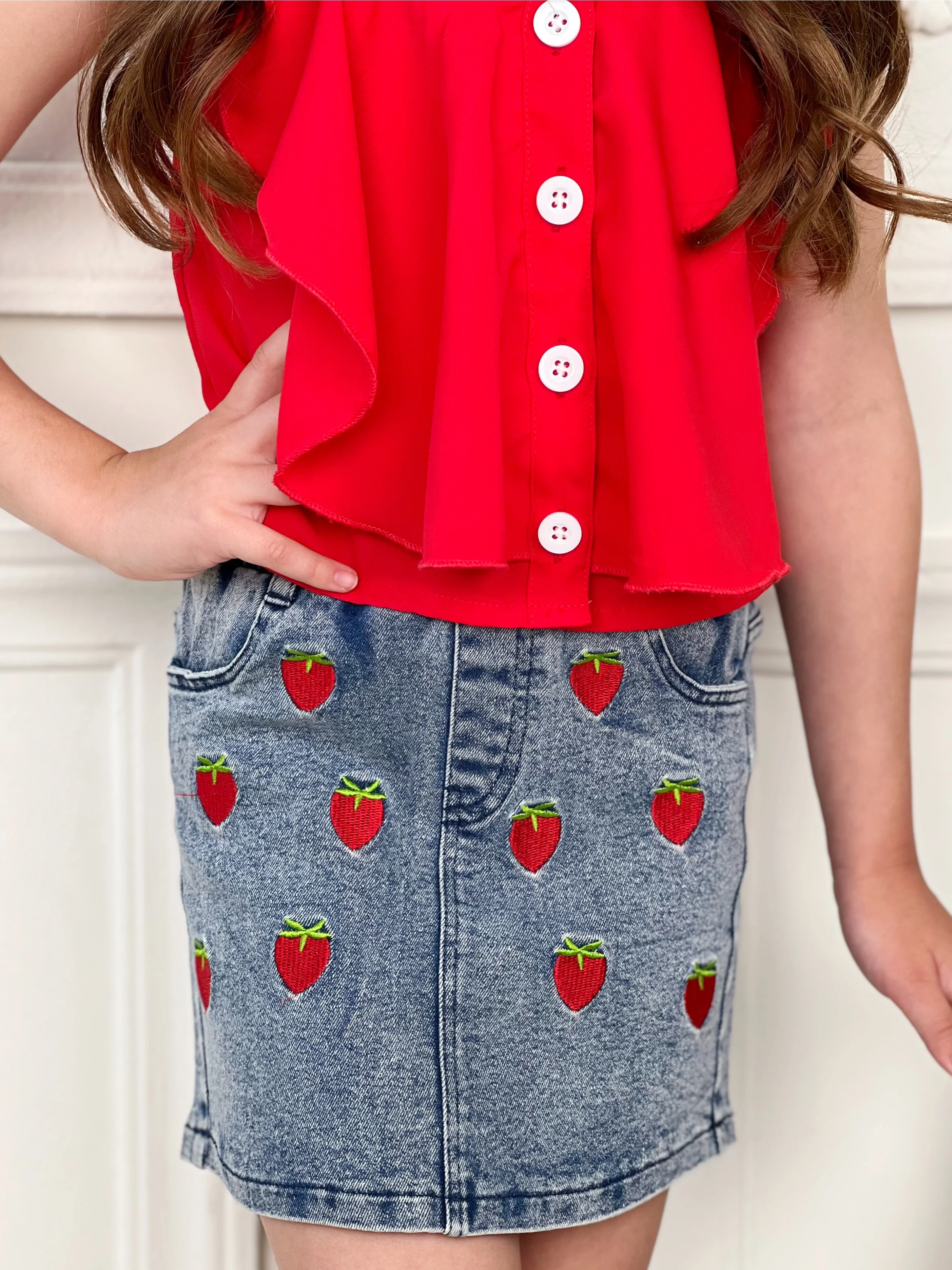 Sweet Strawberry Top and Denim Skirt Set - Image 2
