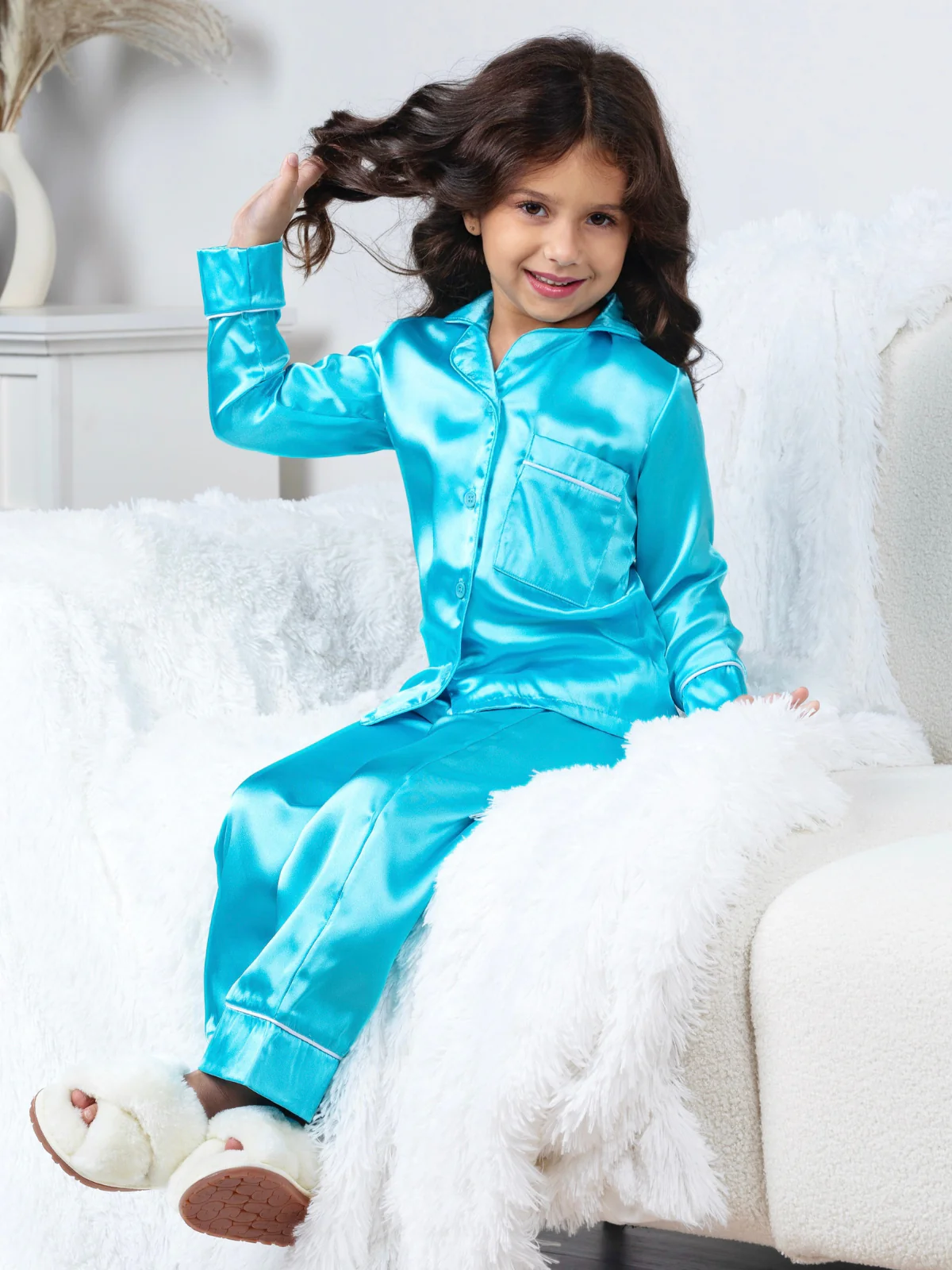 Teal Glow Luxe Satin Pajama Set - Image 2