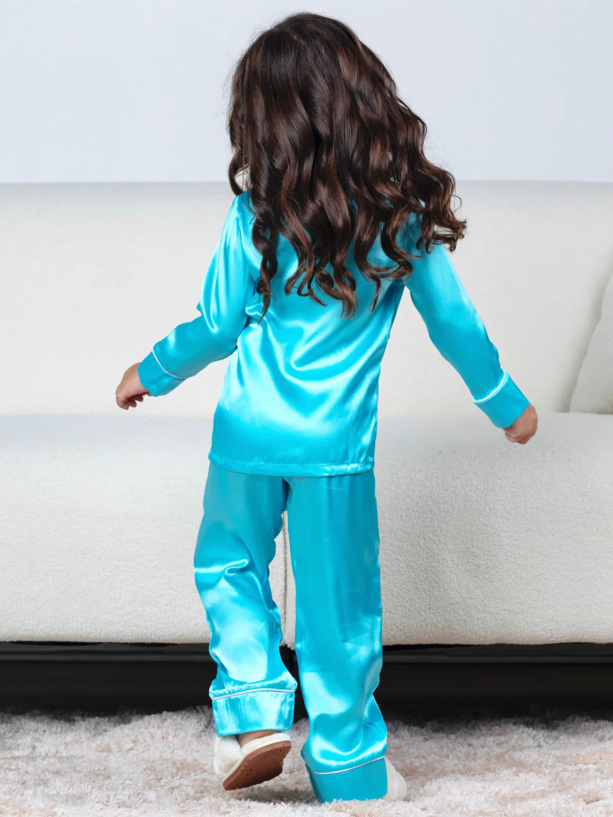 Teal Glow Luxe Satin Pajama Set - Image 3