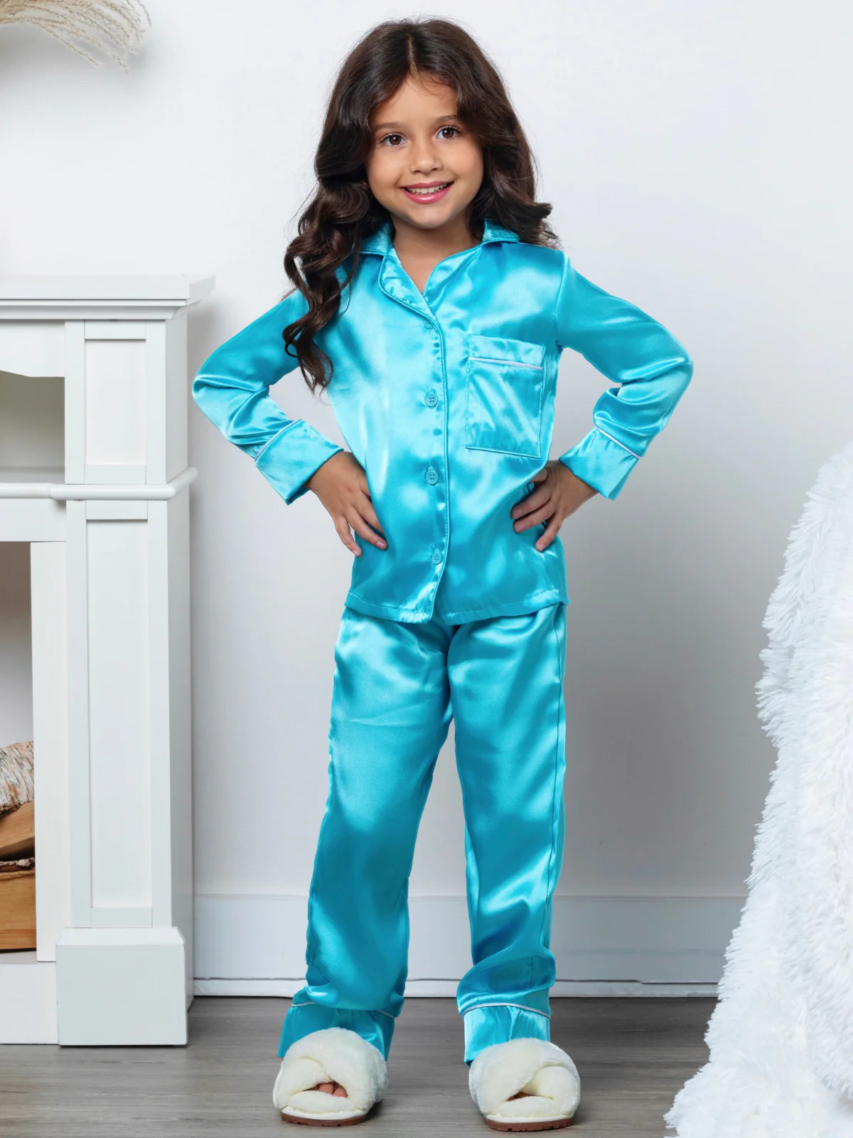Teal Glow Luxe Satin Pajama Set - Image 4