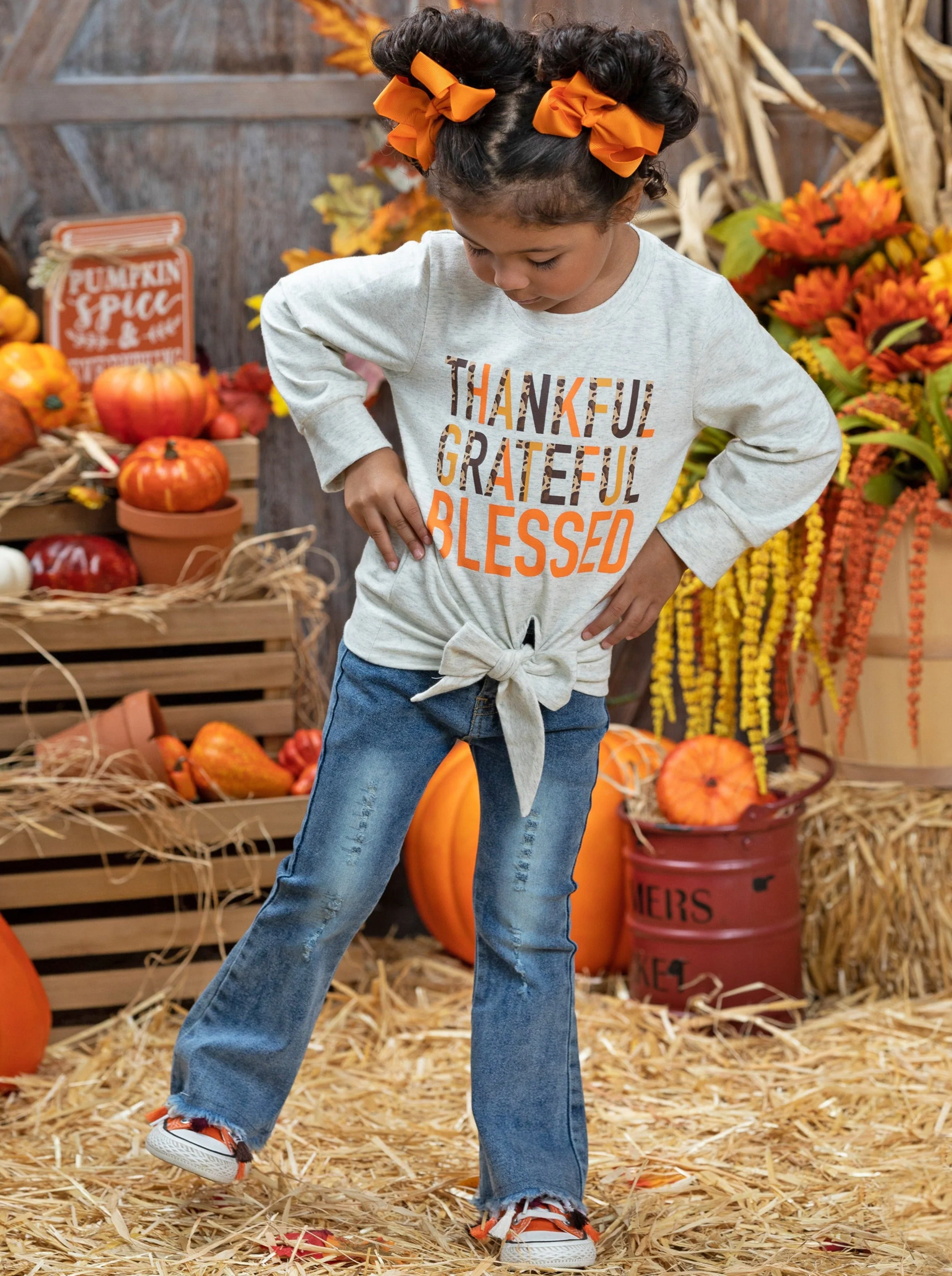 Thankful, Grateful, Blessed Tassel Bell Bottom Jeans Set - Image 2