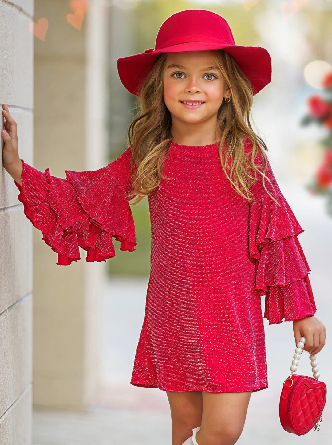 Glitter Glam Red Ruffle Sleeve Shift Dress - Image 5