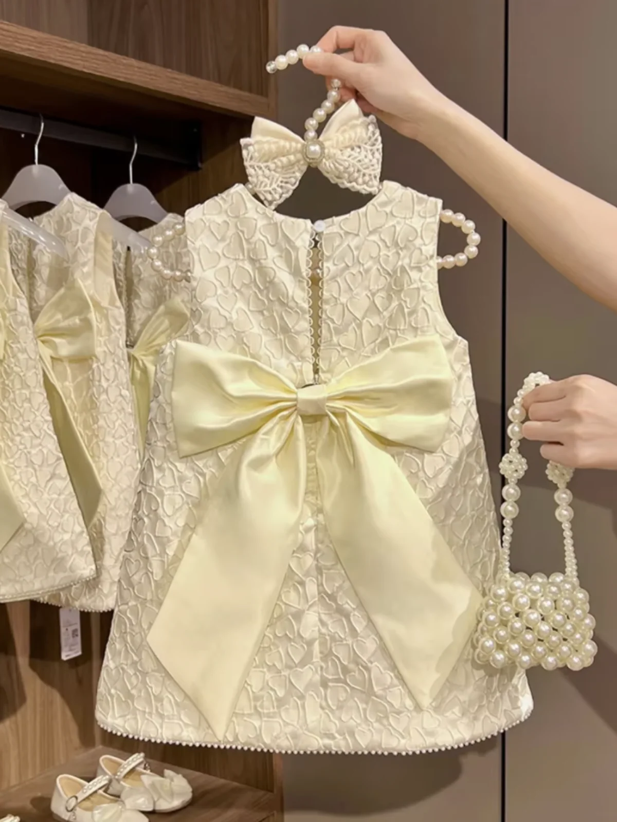 Elegant Bow Pearl Aline Dress - Image 2