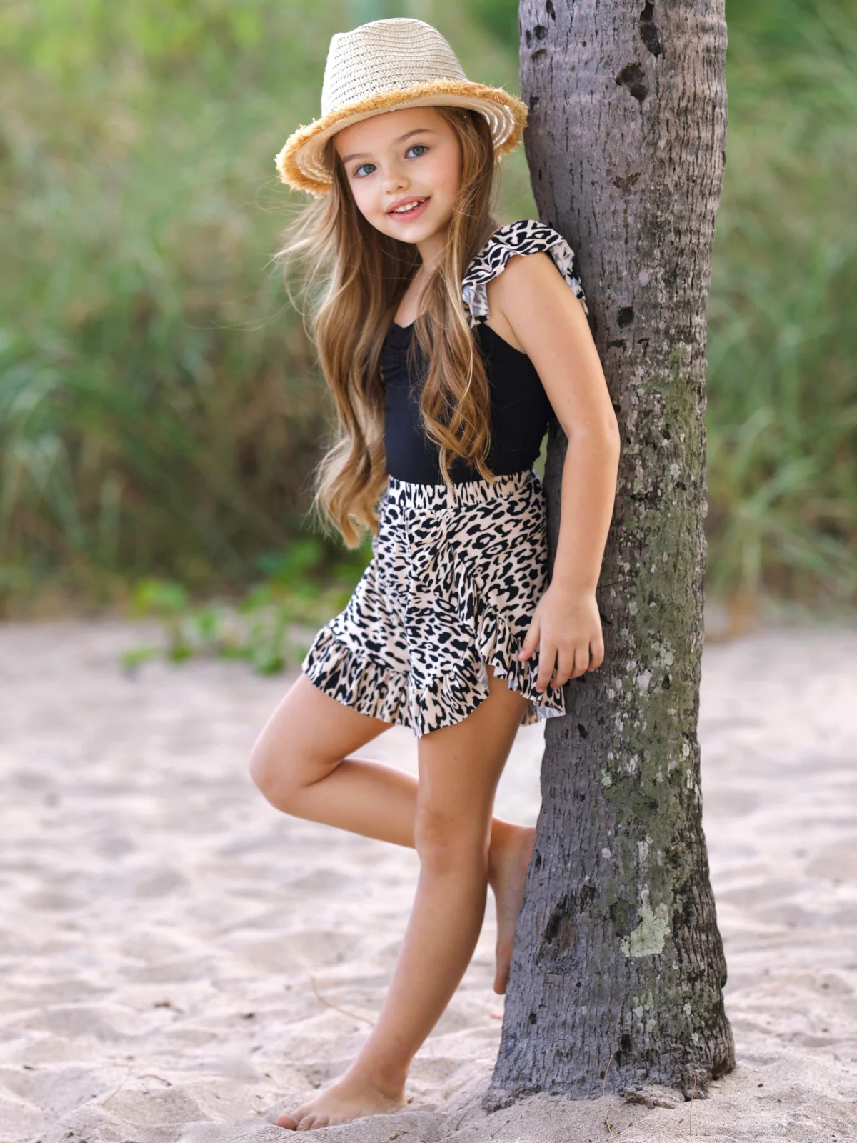 Roaring Fun Leopard Print Top and Ruffle Short Set - Image 3