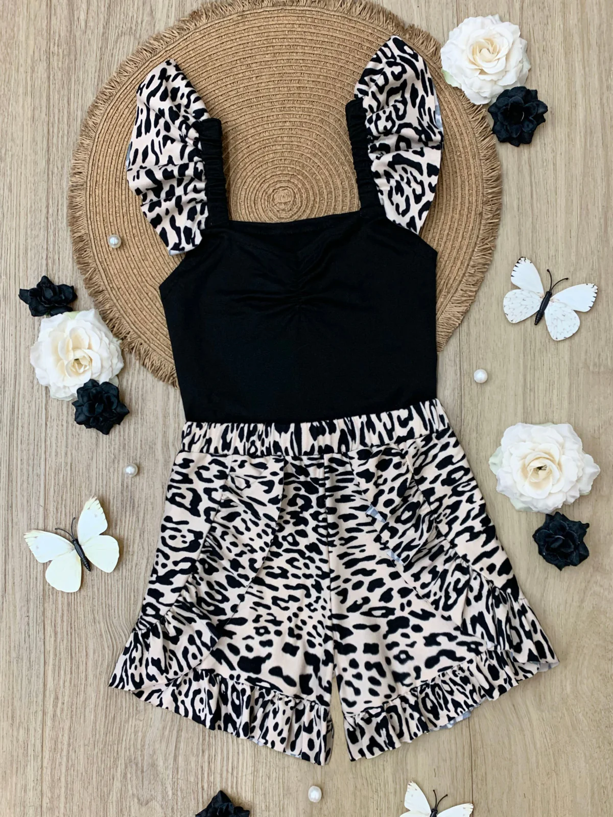 Roaring Fun Leopard Print Top and Ruffle Short Set - Image 4