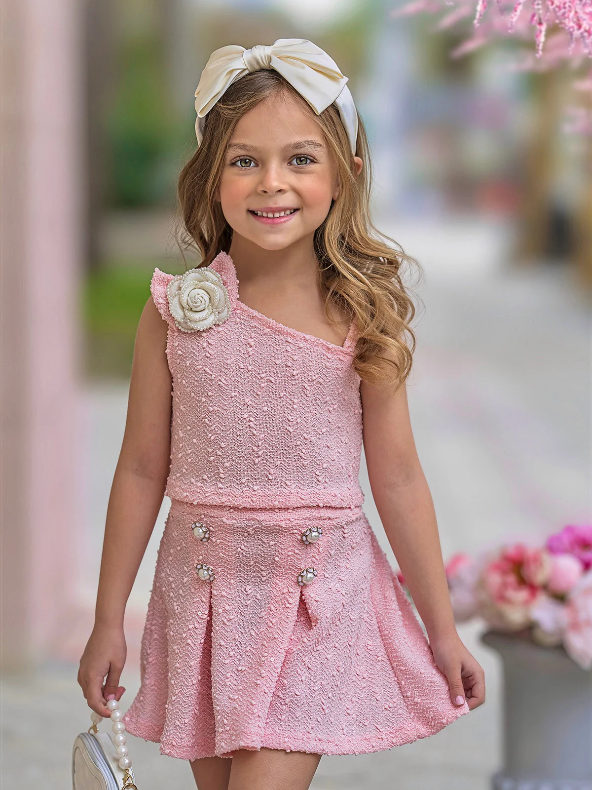 Fancy Flower Pink Matching Top and Skirt Set - Image 3