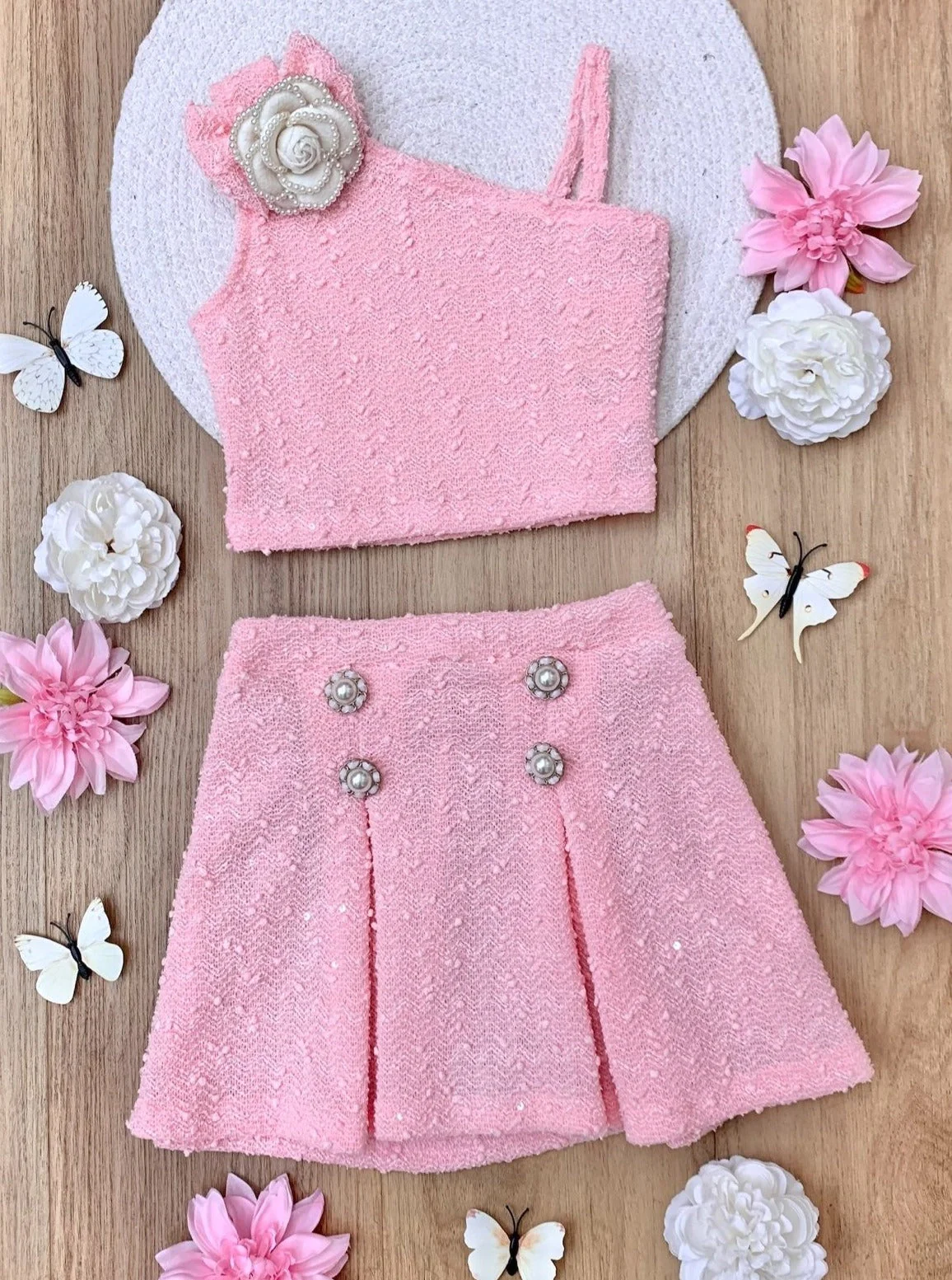 Fancy Flower Pink Matching Top and Skirt Set - Image 4