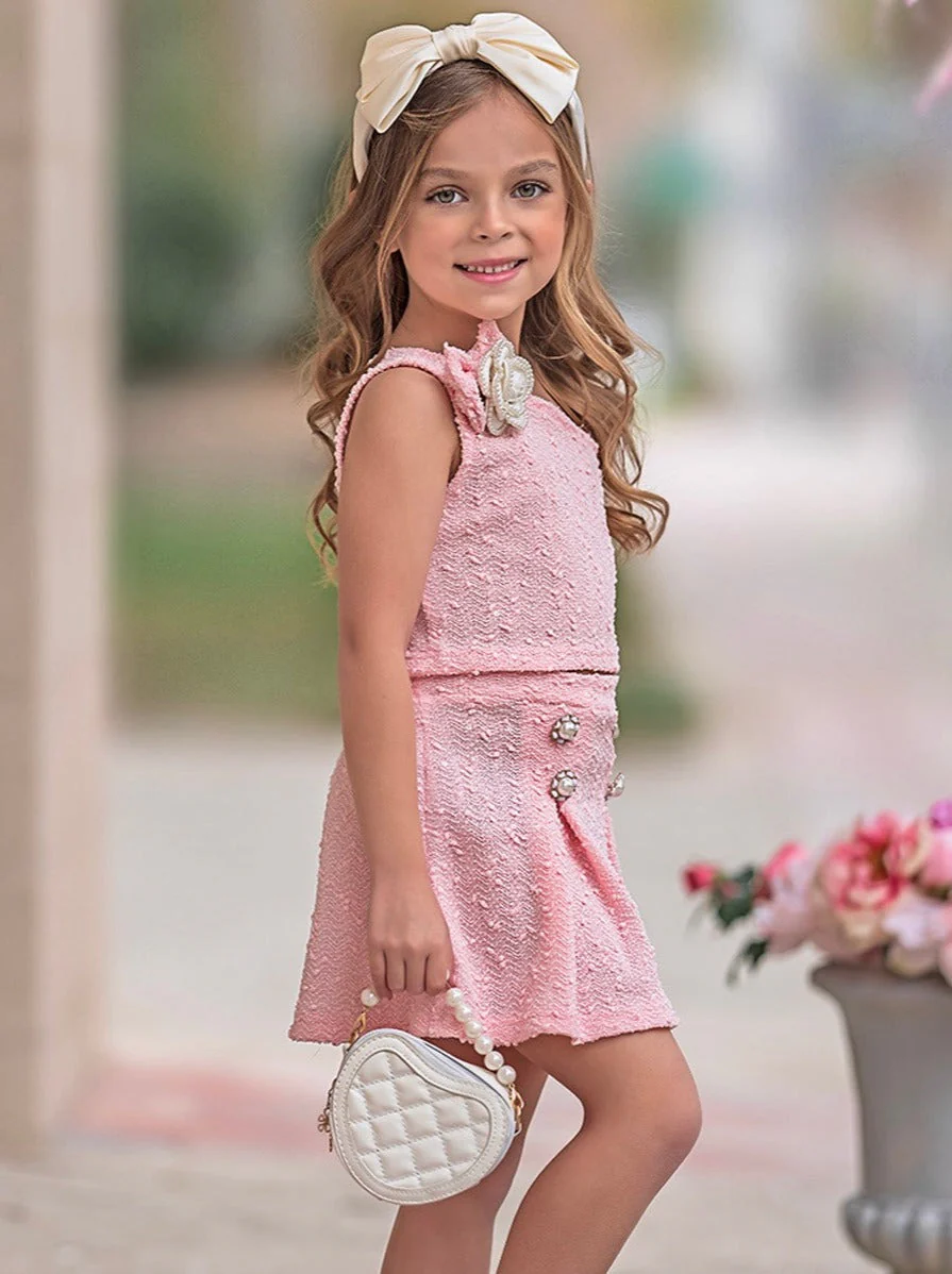 Fancy Flower Pink Matching Top and Skirt Set - Image 5