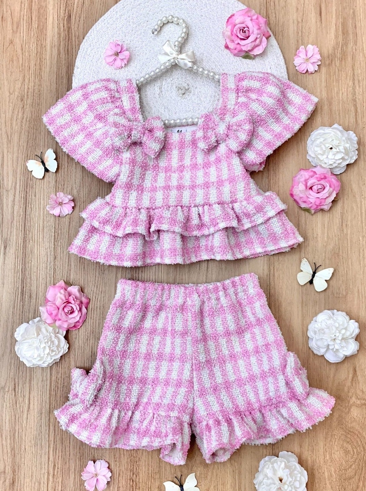 Pink Gingham Boucle Top and Short Set - Image 3