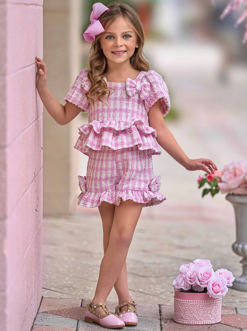 Pink Gingham Boucle Top and Short Set - Image 4