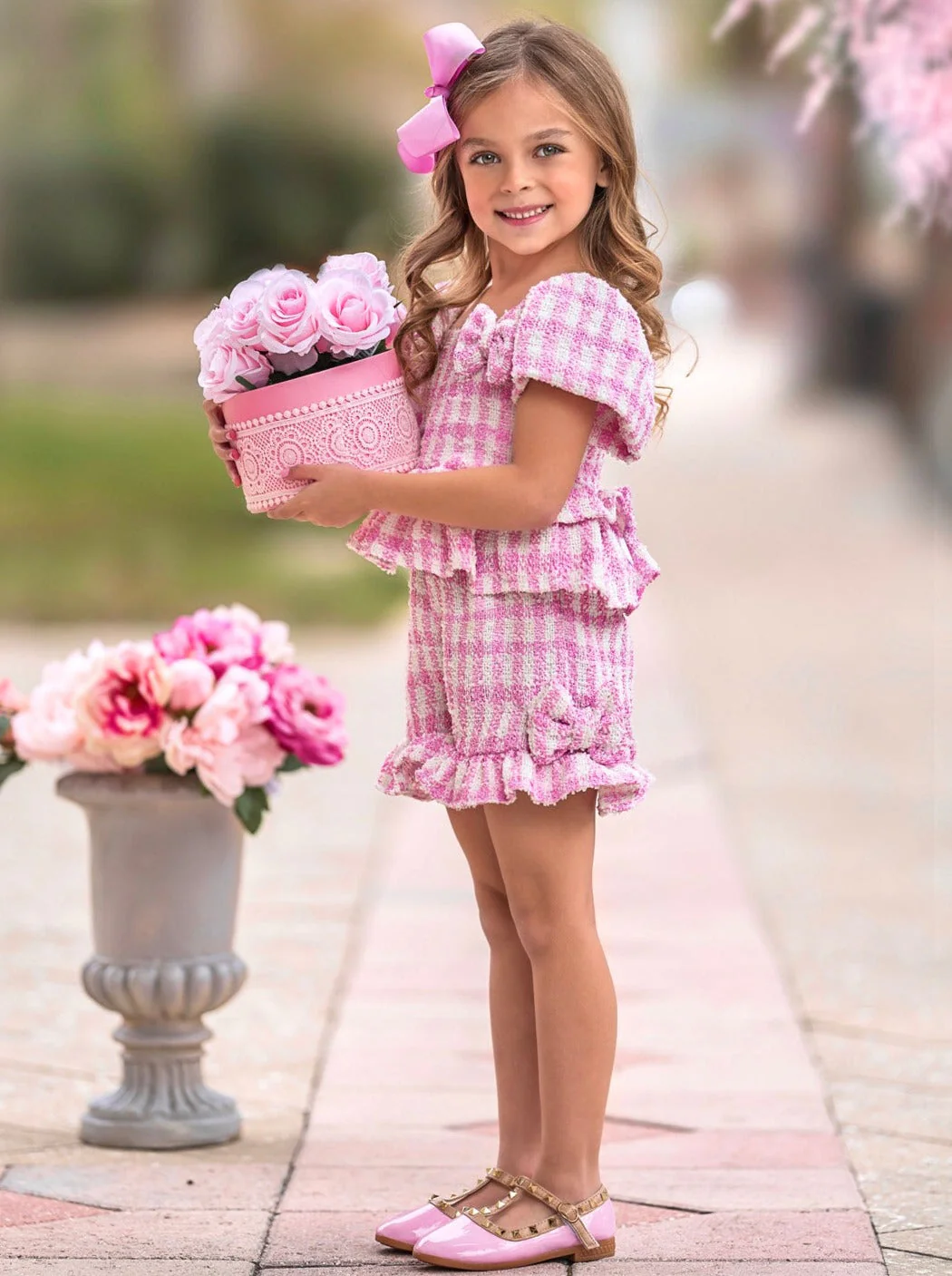 Pink Gingham Boucle Top and Short Set - Image 5