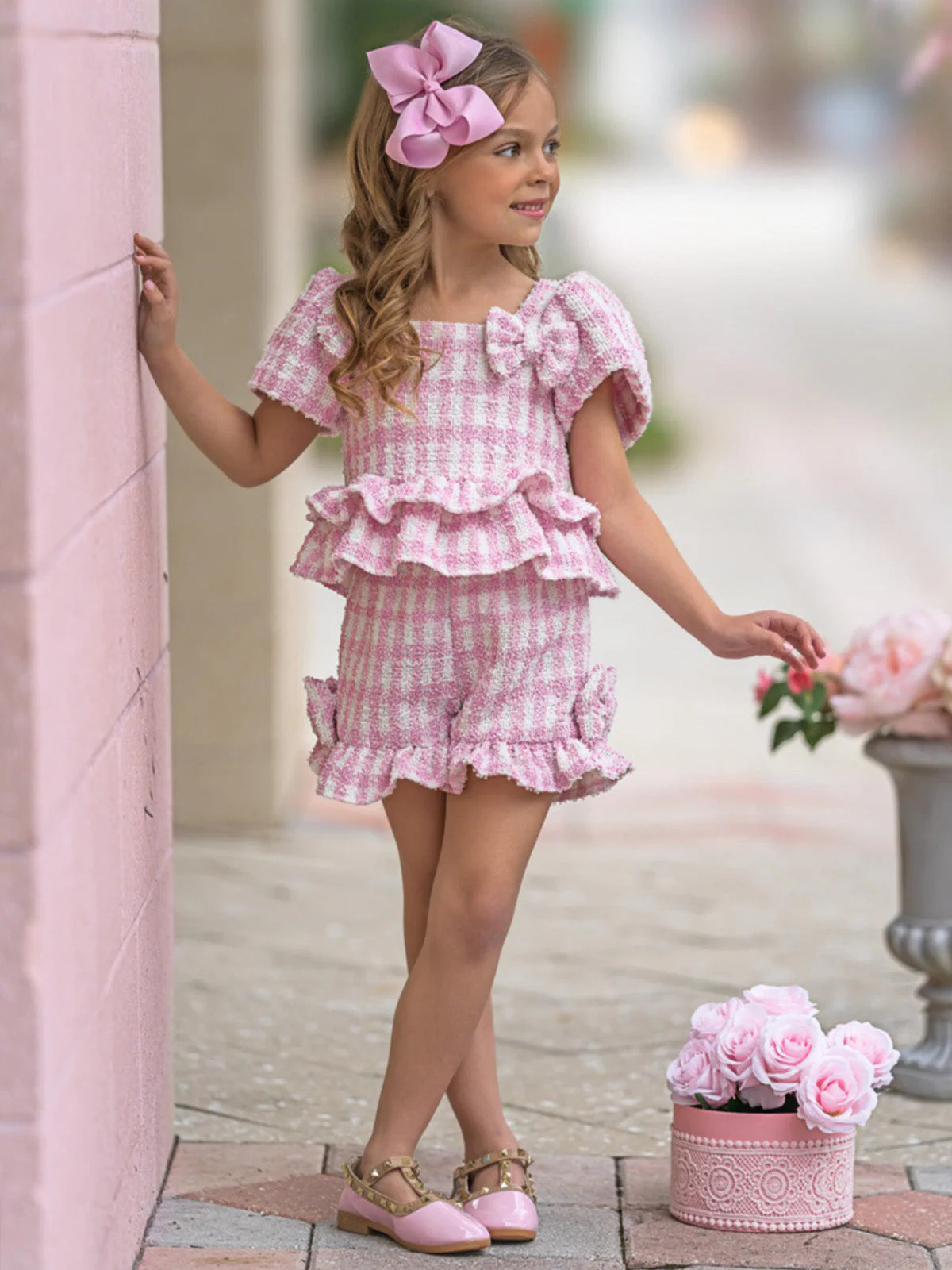 Pink Gingham Boucle Top and Short Set - Image 6