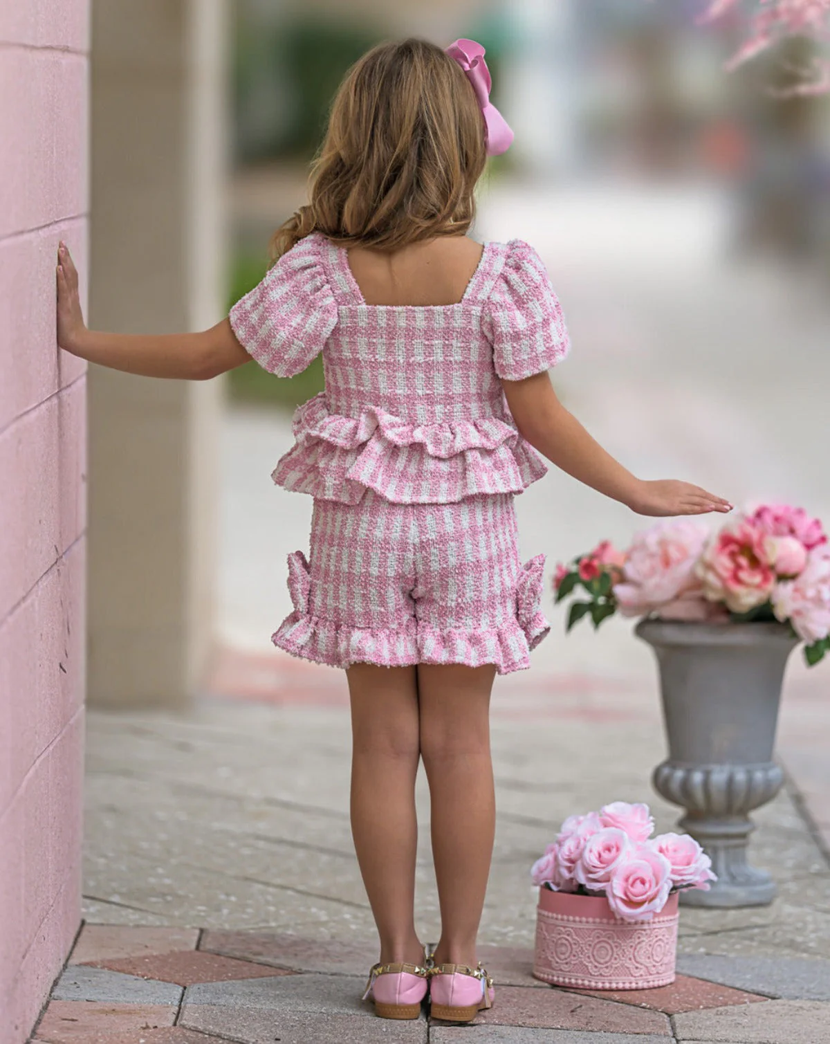 Pink Gingham Boucle Top and Short Set - Image 7