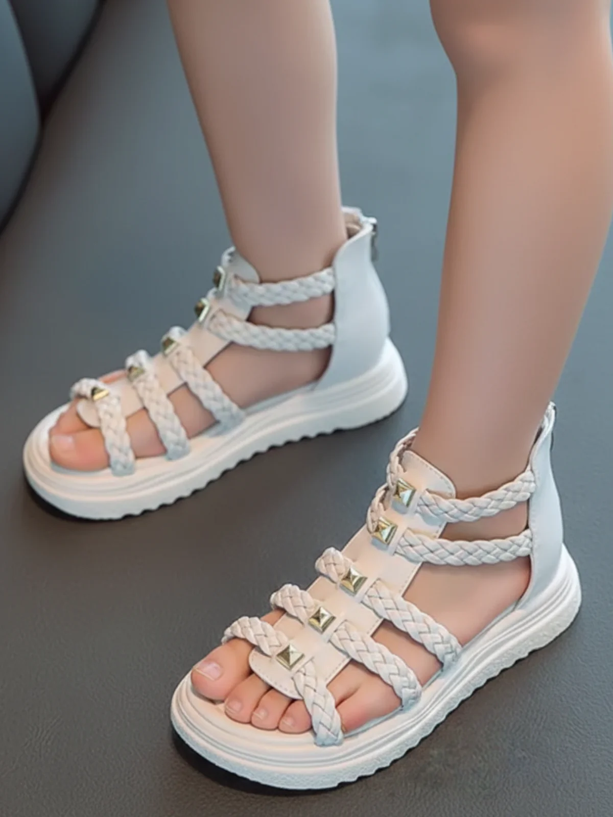 Trendy Girls' Braided Gladiator Sandals - Stylish and Comfortable By Liv and Mia - Image 4
