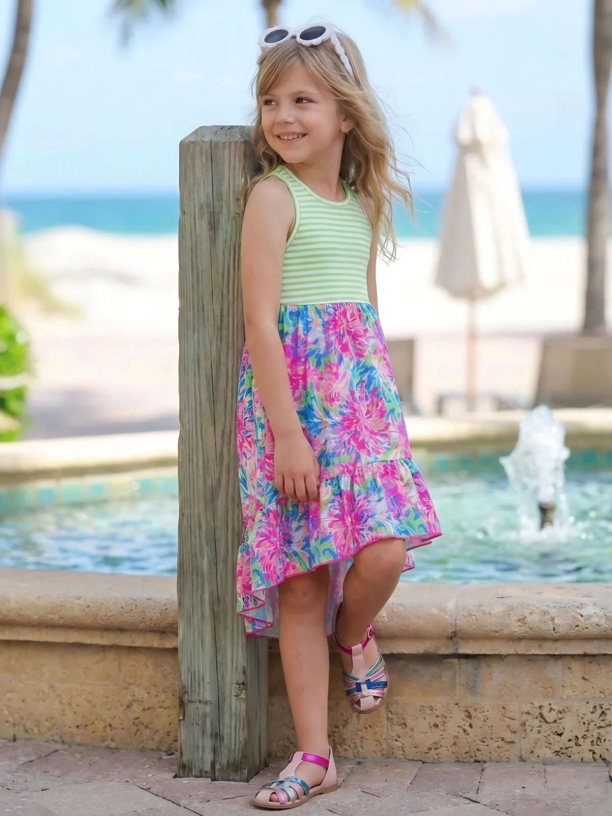 Tropical Bloom Sleeveless Hi-Lo Dress - Image 2