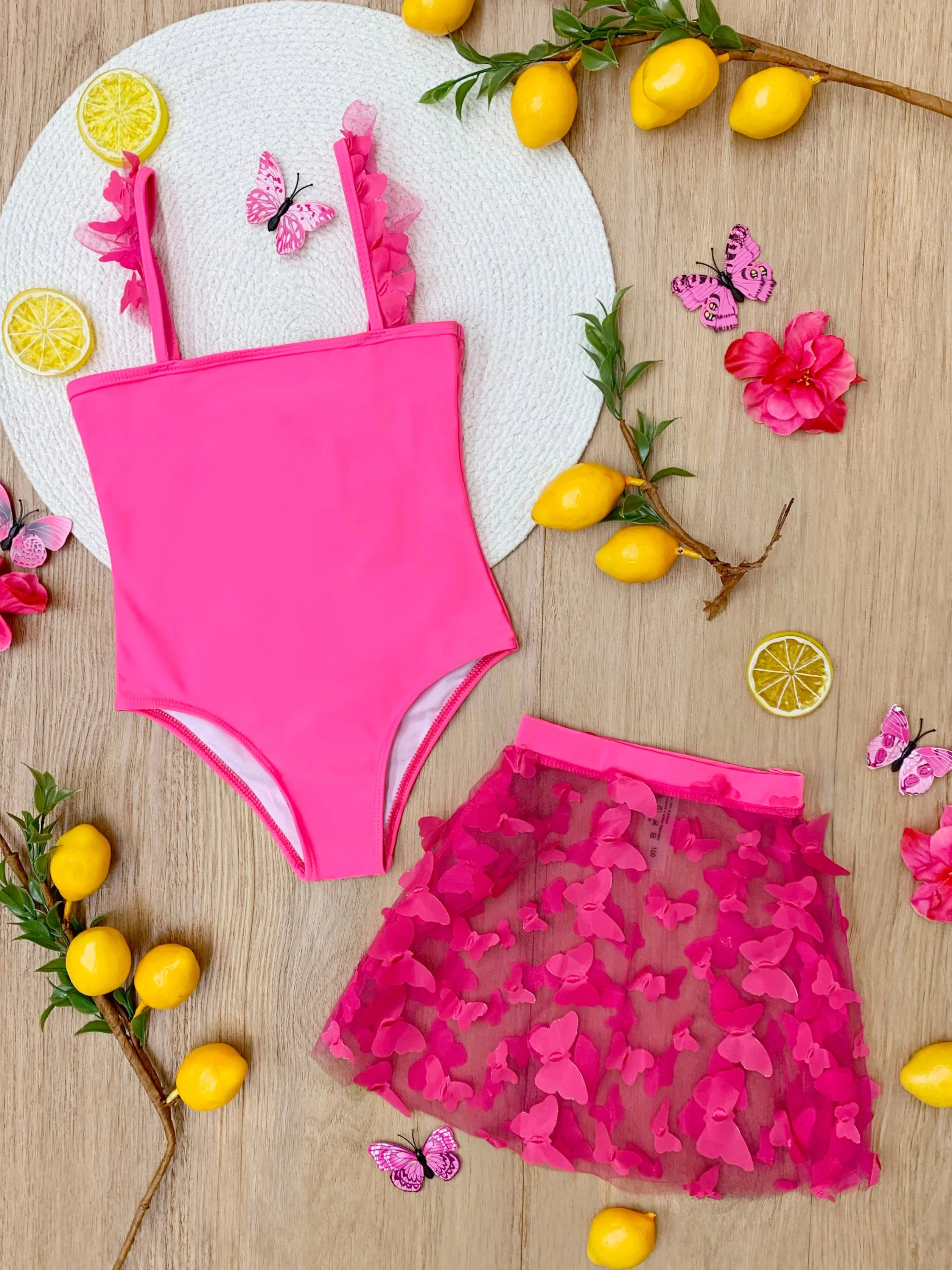 Tropical Blossom One-Piece Swimsuit with Skirt Set - Image 2