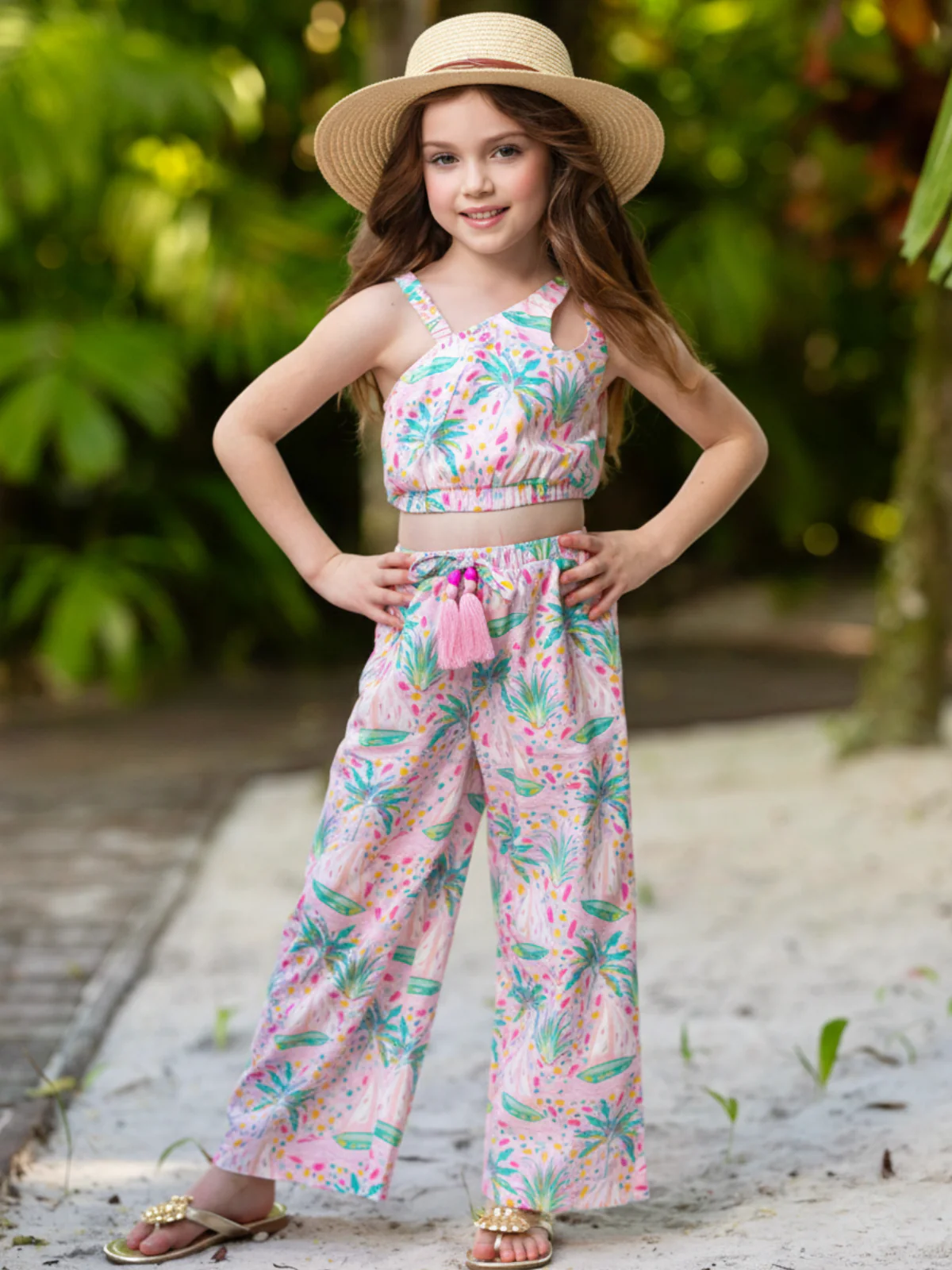 Tropical Paradise One-Shoulder Top and Palazzo Pants Set - Image 3