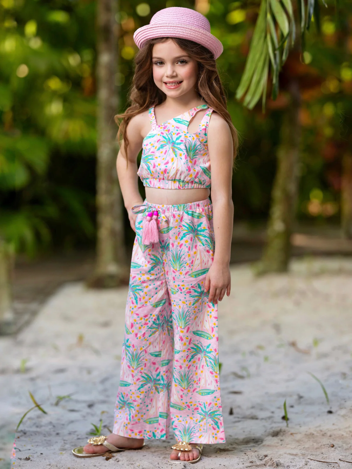 Tropical Paradise One-Shoulder Top and Palazzo Pants Set - Image 7