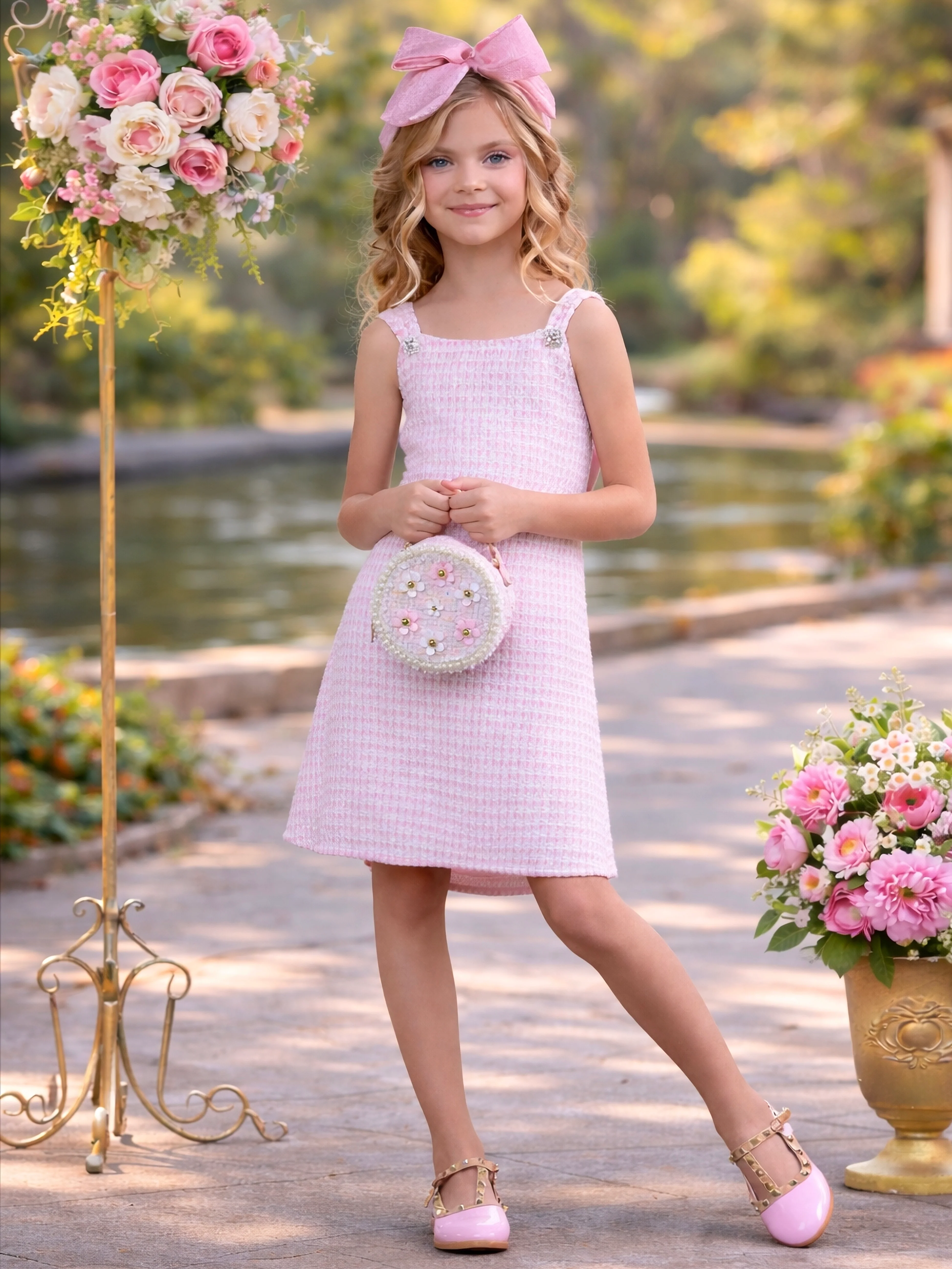 Tweed Charm Double Bow Spring Dress - Image 5