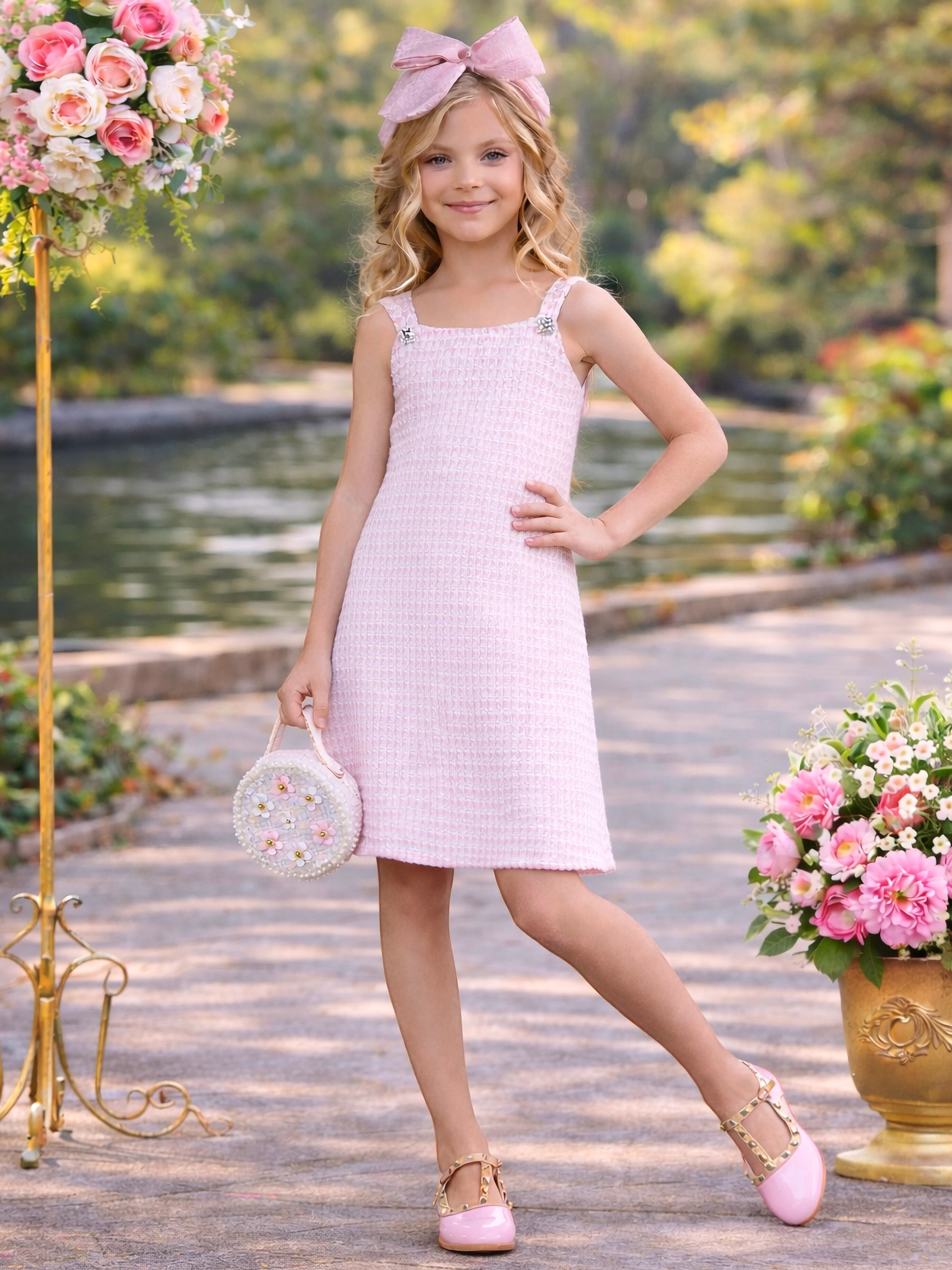 Tweed Charm Double Bow Spring Dress - Image 6