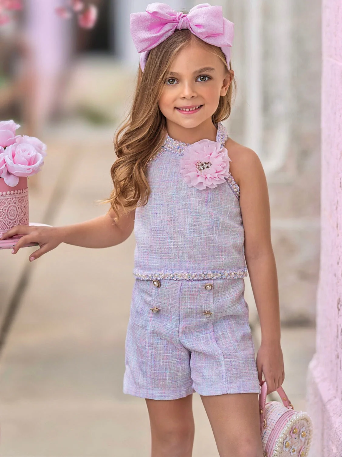 Celebrate With Flair Pastel Halter Tweed Top and Short Set - Image 2